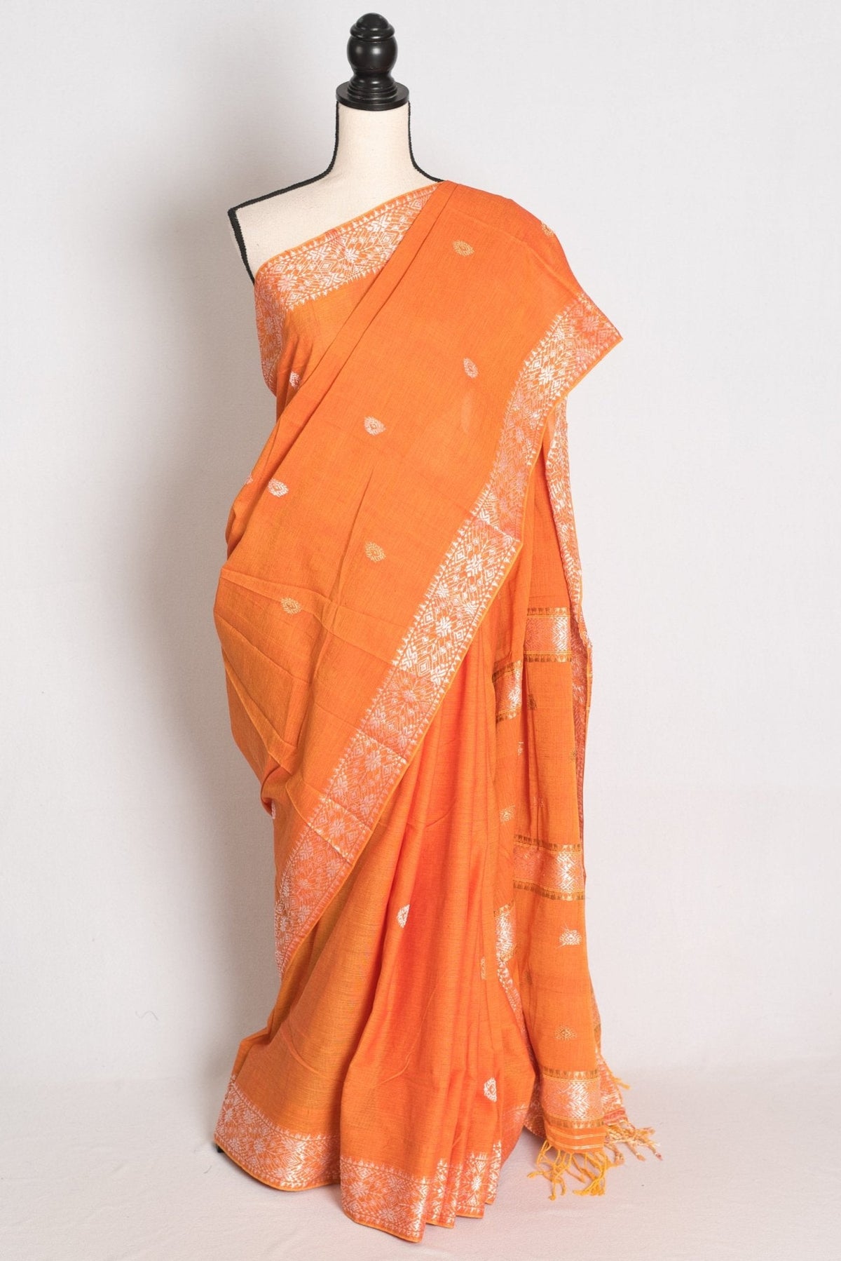 Pritha : Vibrant Orange Pure Cotton Assamese Handloom Saree