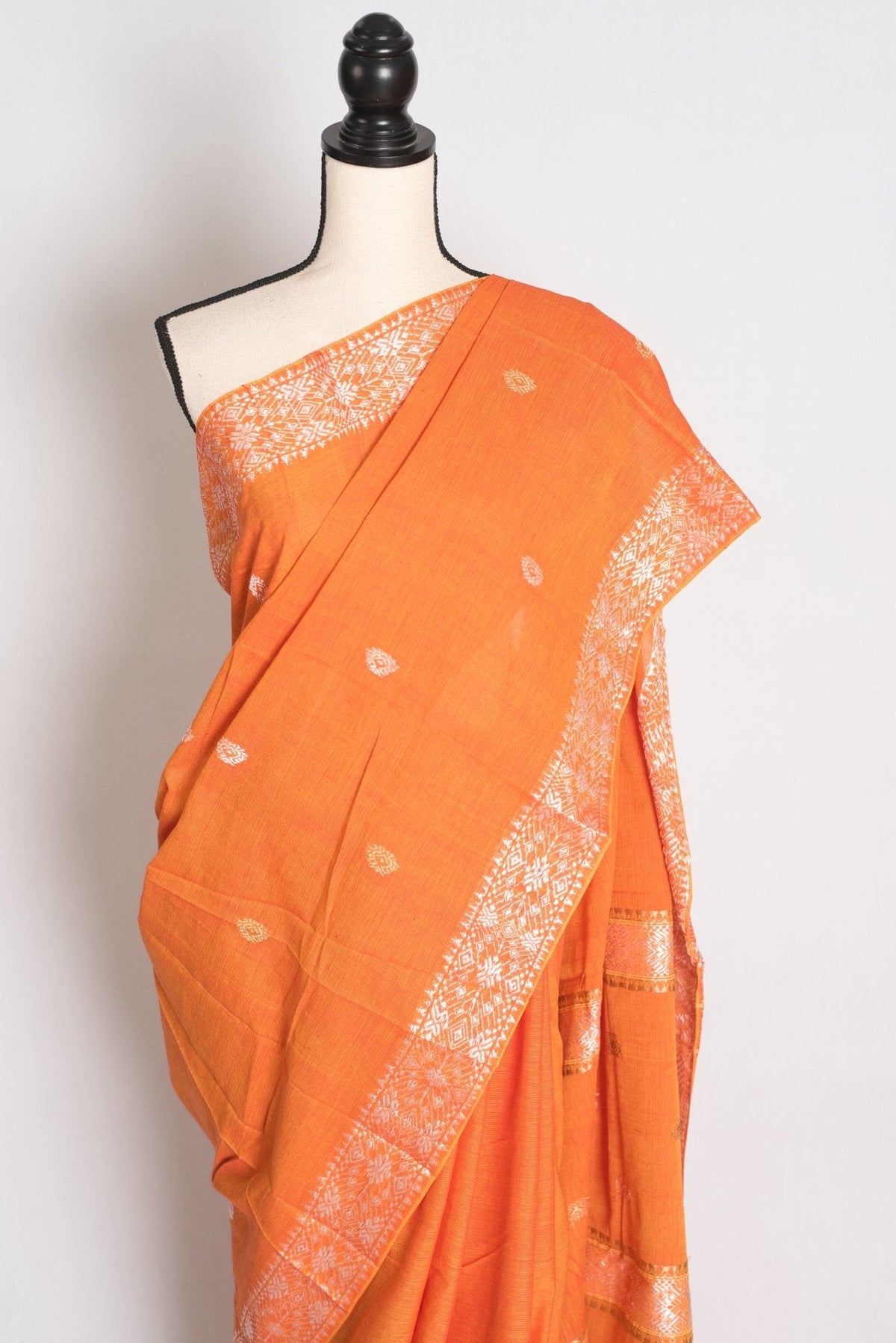 Pritha : Vibrant Orange Pure Cotton Assamese Handloom Saree