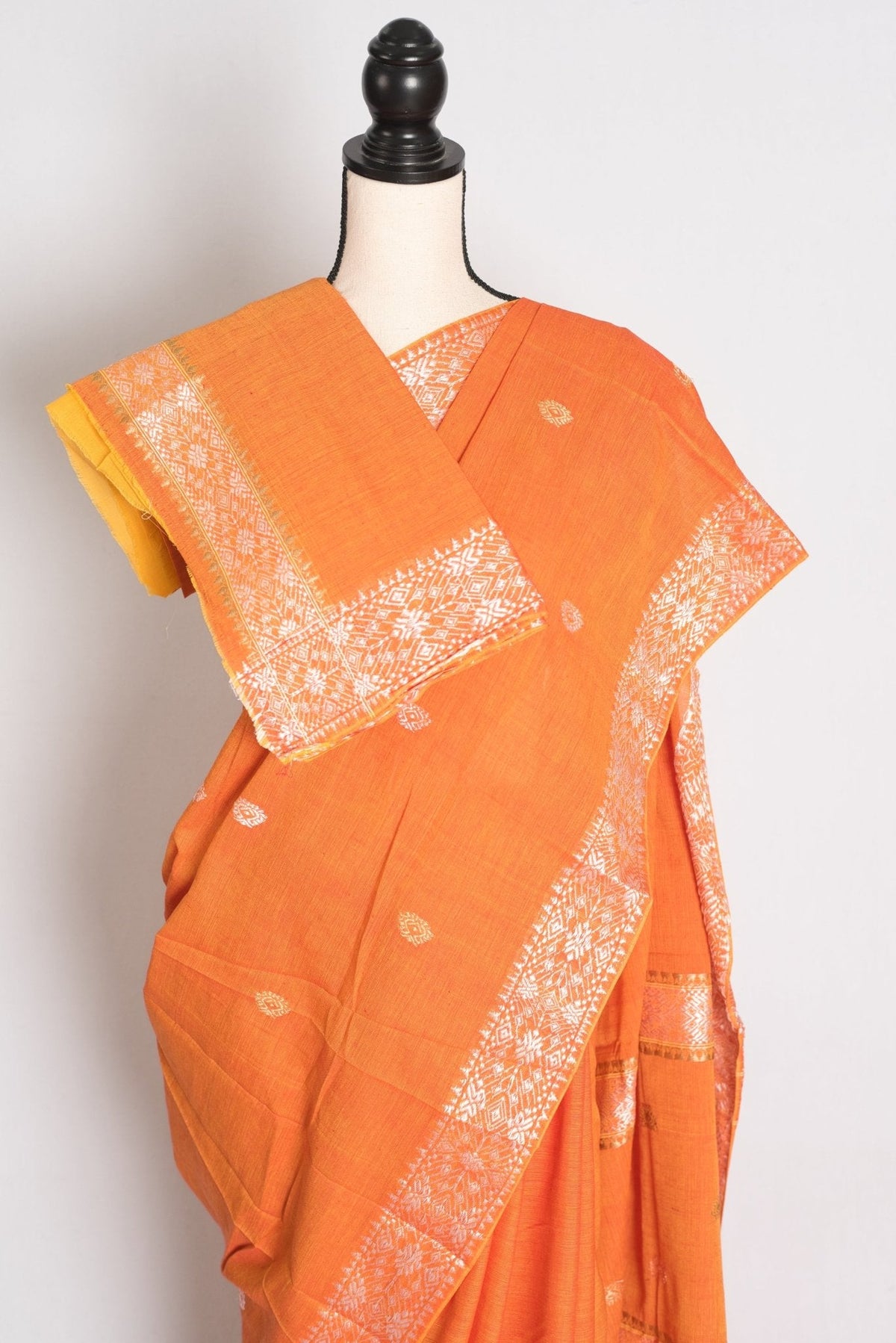Pritha : Vibrant Orange Pure Cotton Assamese Handloom Saree