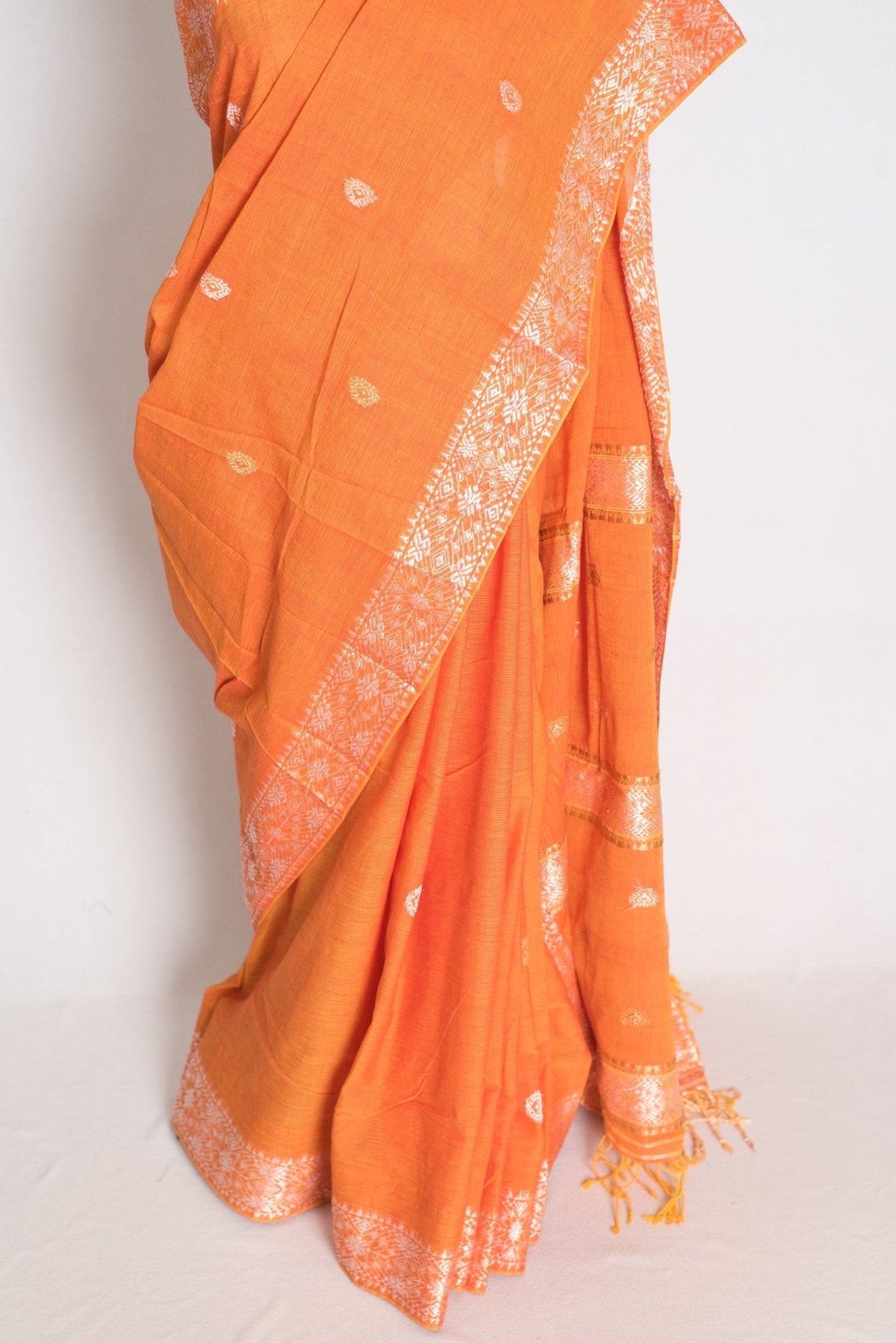 Pritha : Vibrant Orange Pure Cotton Assamese Handloom Saree