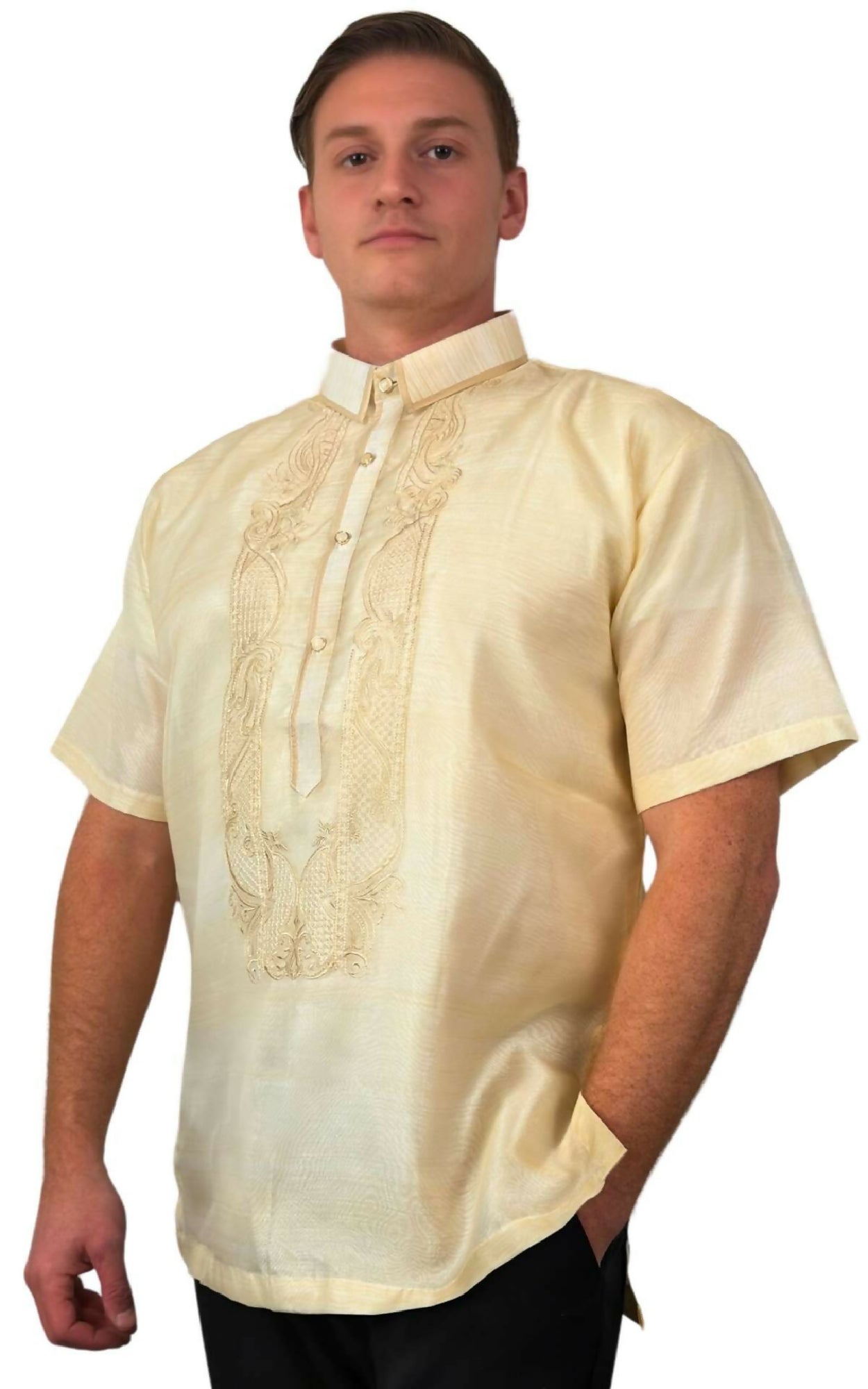 Mens Short Sleeve Barong Tagalog - White