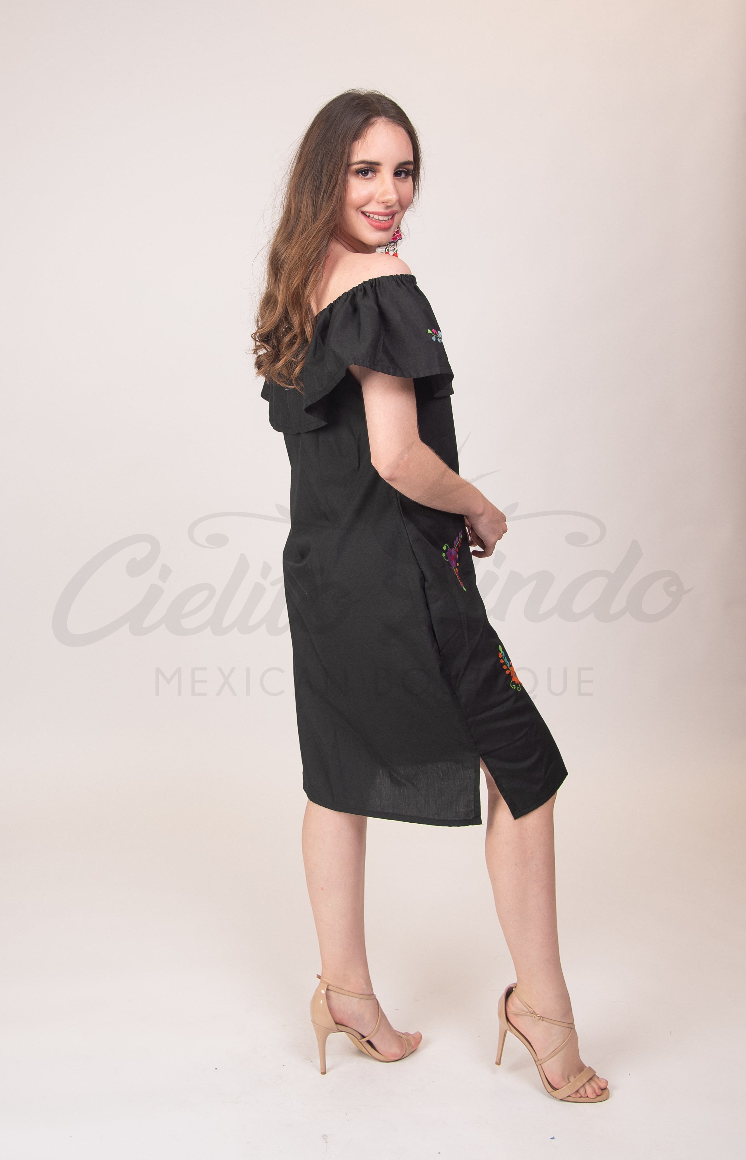 Puebla Off-Shoulder Dress Black