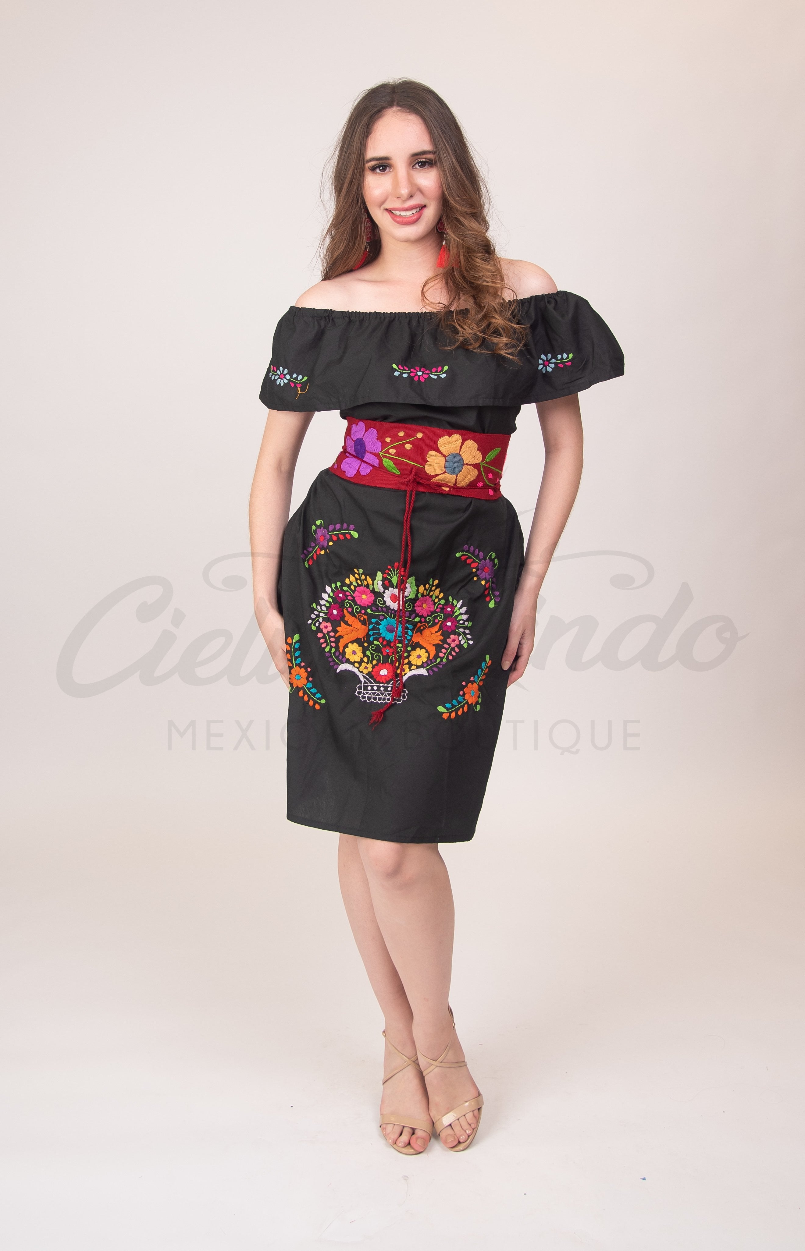 Puebla Off-Shoulder Dress Black