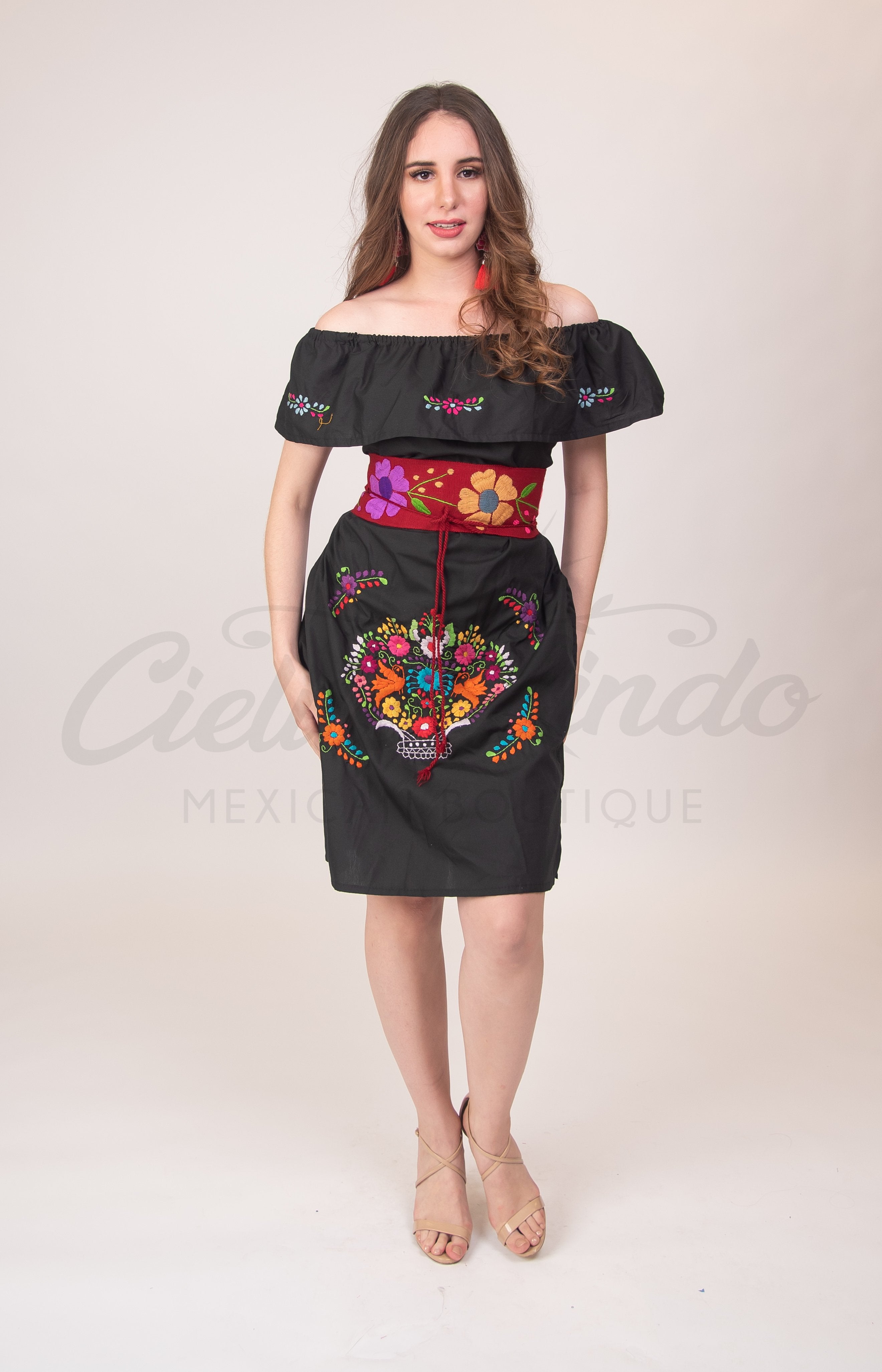 Puebla Off-Shoulder Dress Black