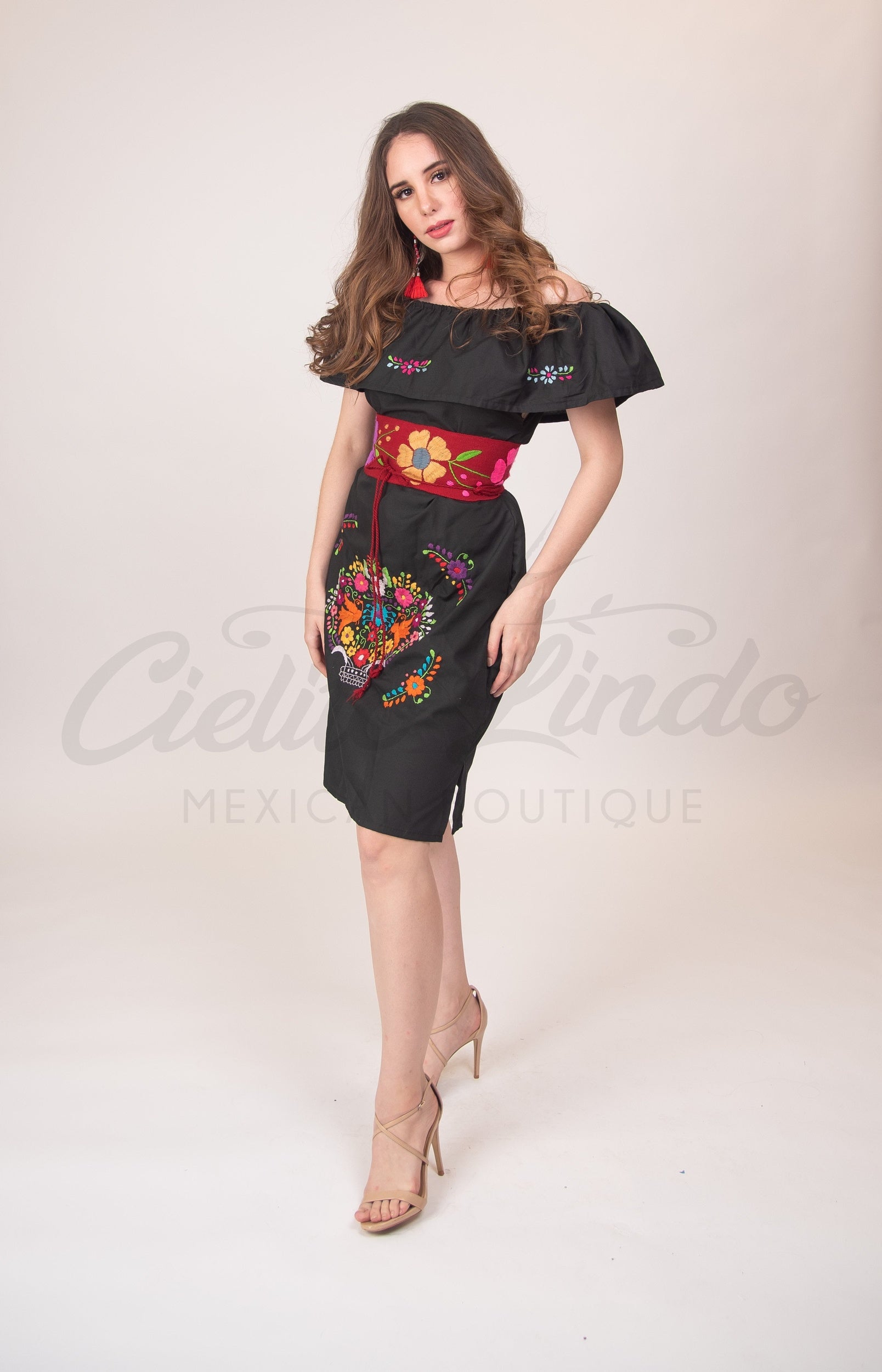 Puebla Off-Shoulder Dress Black