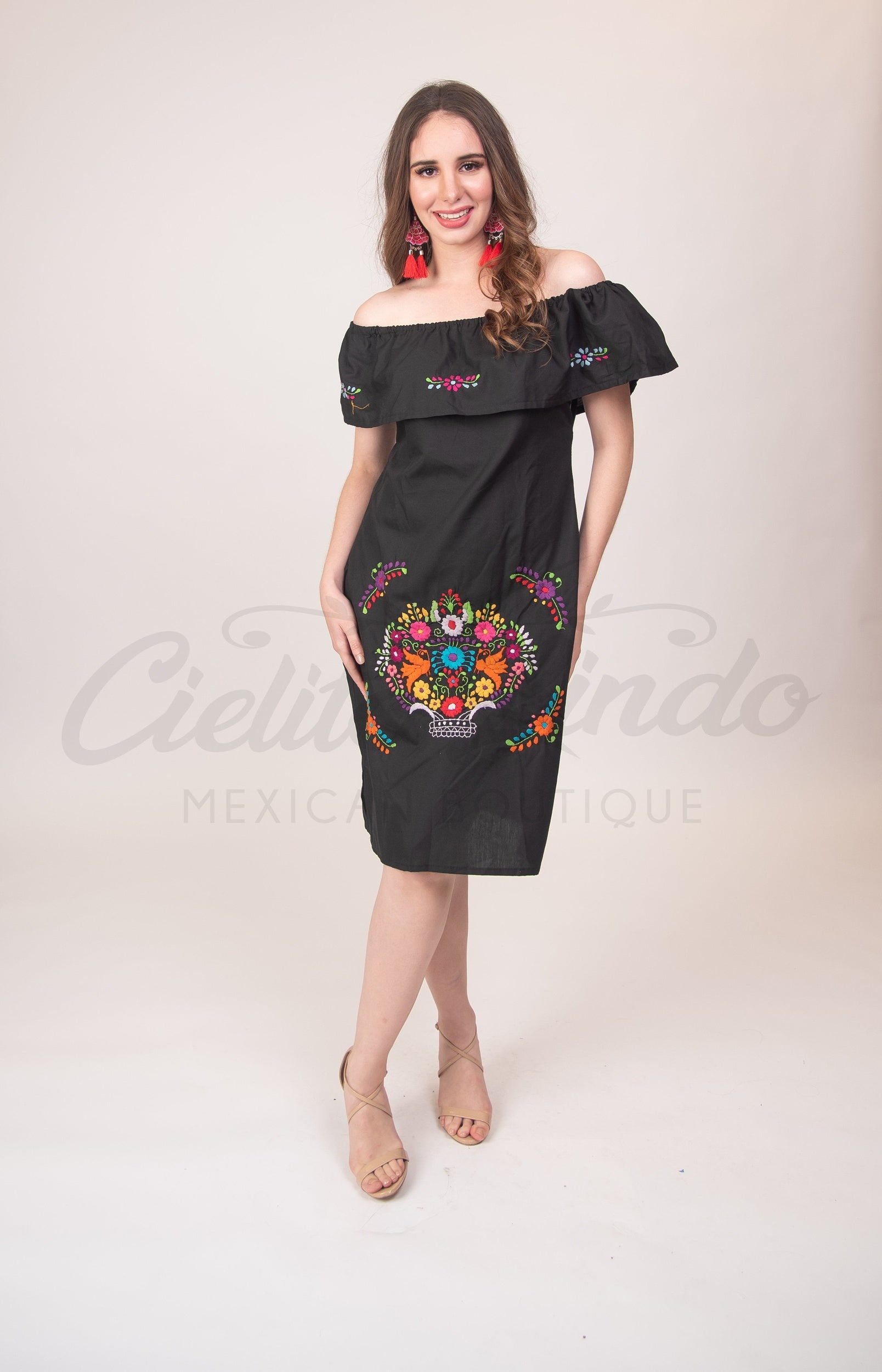 Puebla Off-Shoulder Dress Black