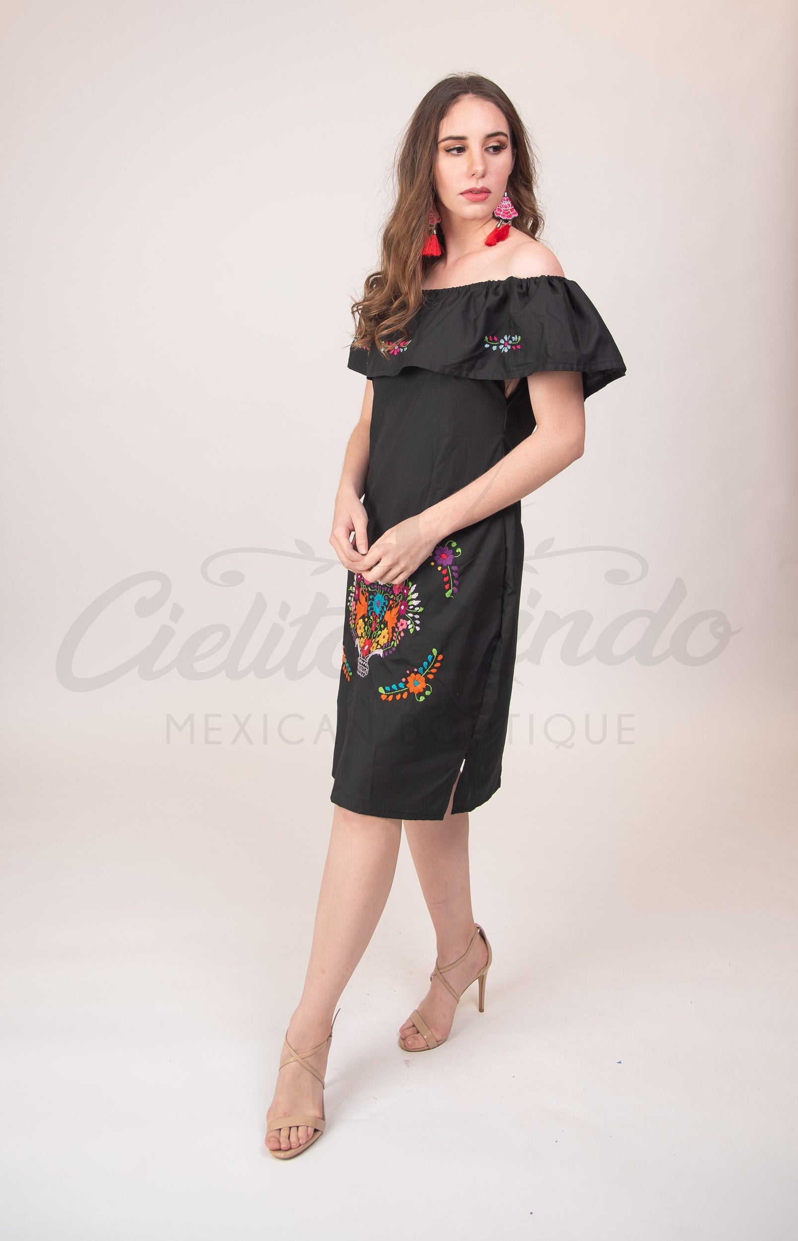 Puebla Off-Shoulder Dress Black