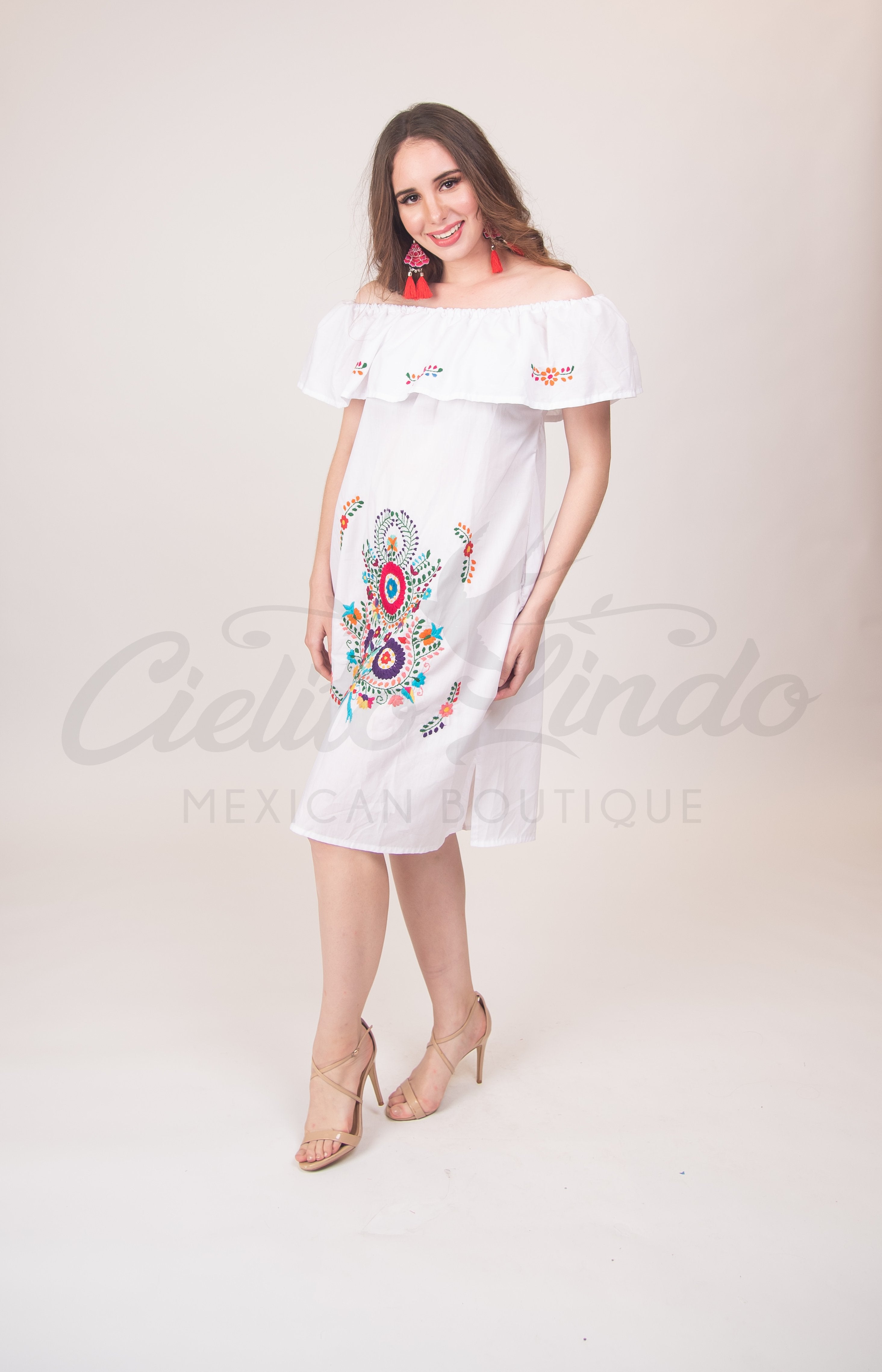 Puebla Off-Shoulder Dress White
