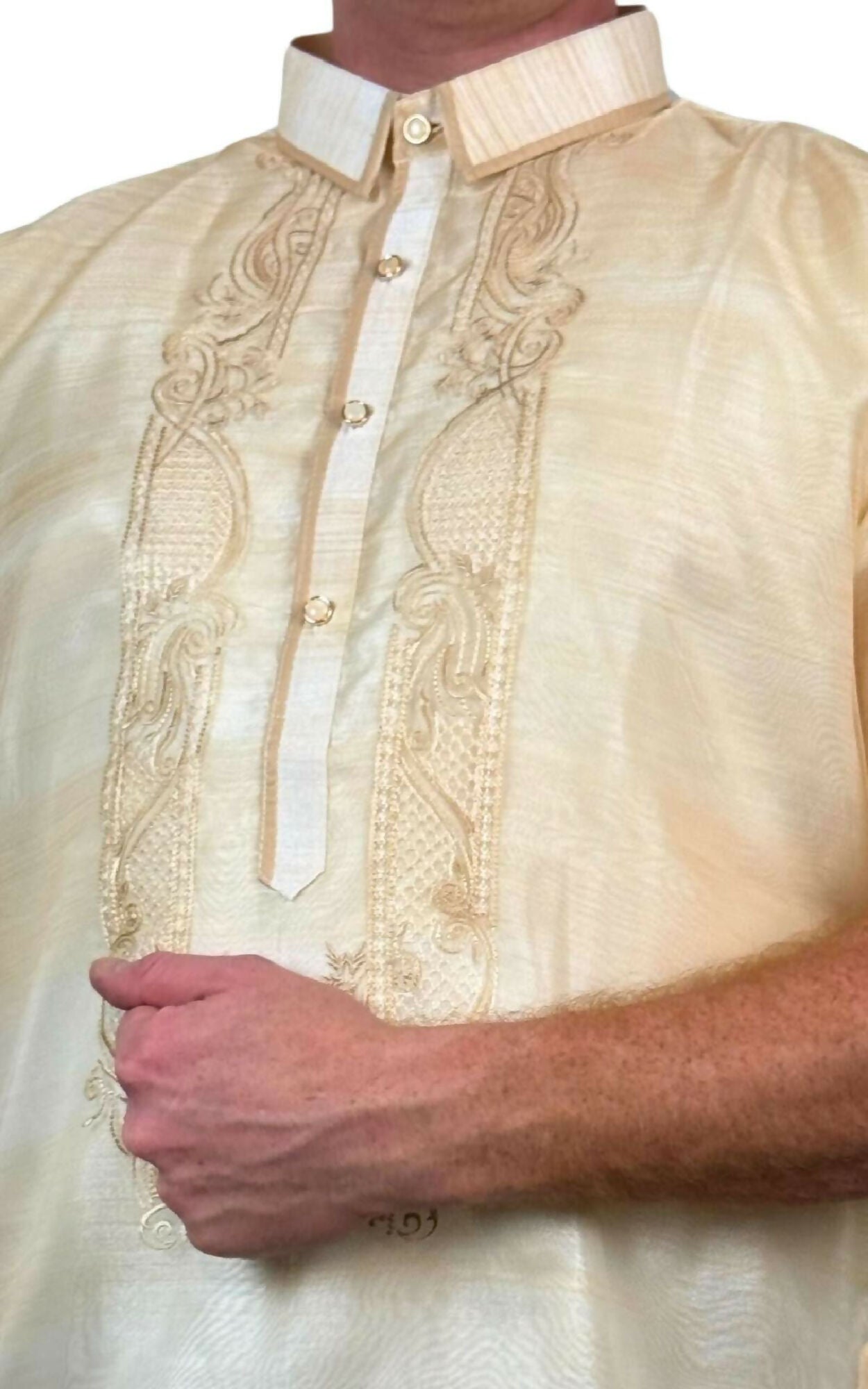 Mens Short Sleeve Barong Tagalog - White