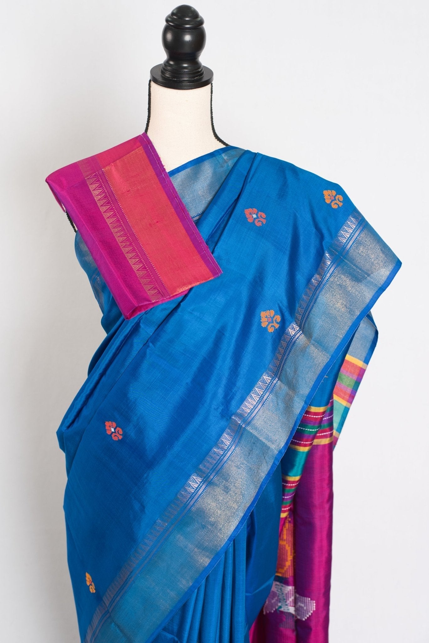 Rashmi : Lightweight Bishnupur Katan Silk Saree in Peacock Blue and Purple