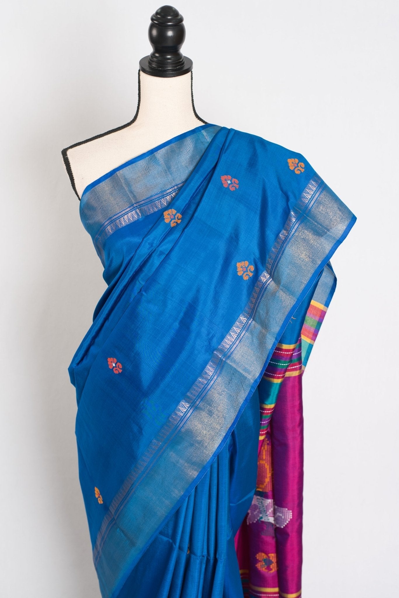 Rashmi : Lightweight Bishnupur Katan Silk Saree in Peacock Blue and Purple