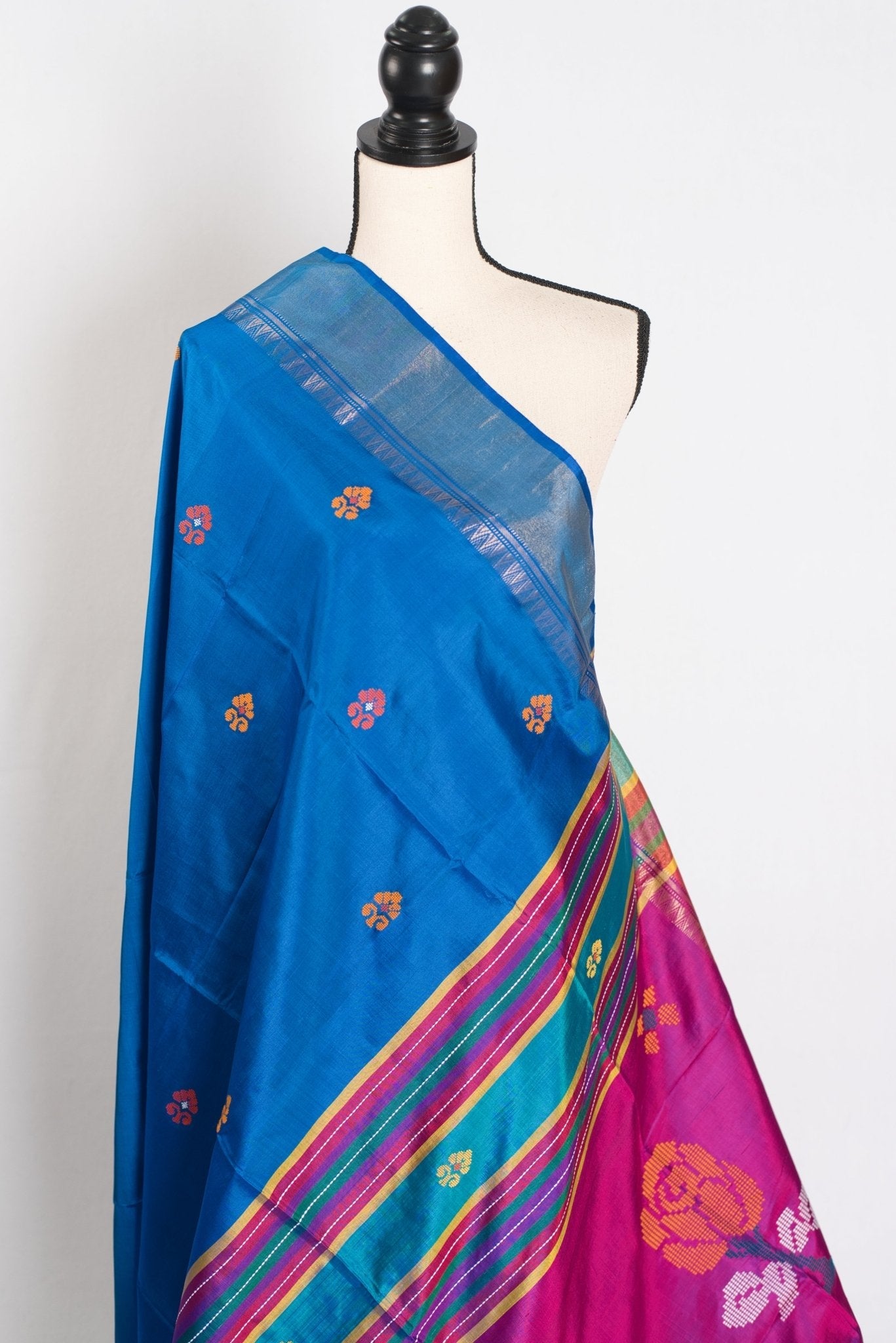 Rashmi : Lightweight Bishnupur Katan Silk Saree in Peacock Blue and Purple