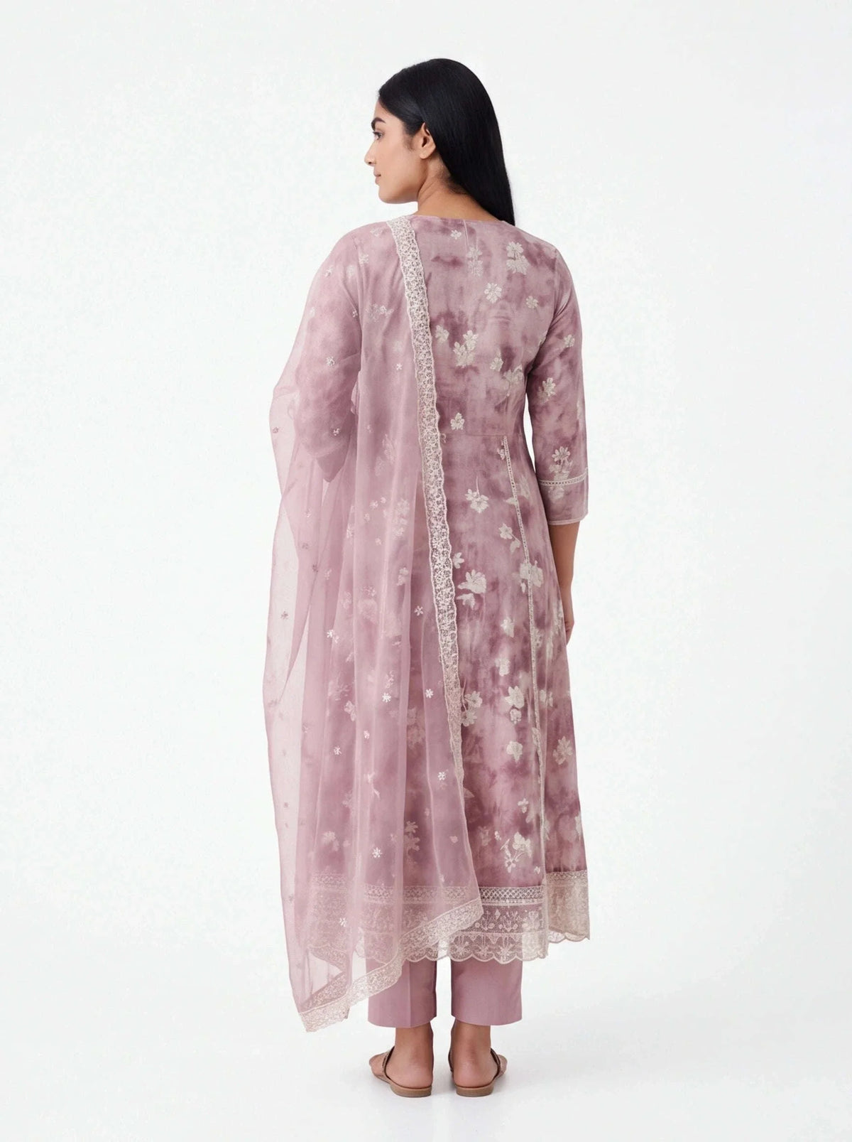 Linen silk kurti set : Anarkali Kurti pant set