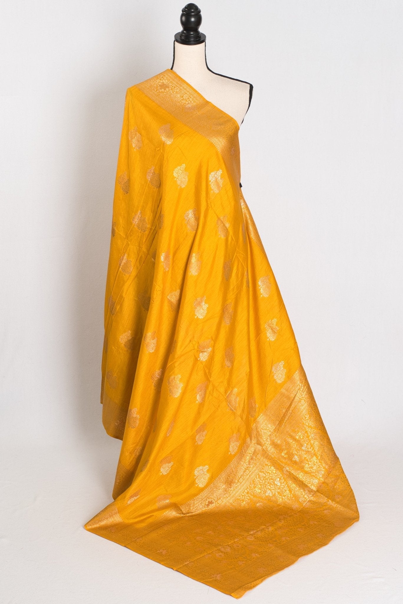 Roshni: Yellow & Gold Semi Tussar Banarasi Silk Saree | Budget-Friendly