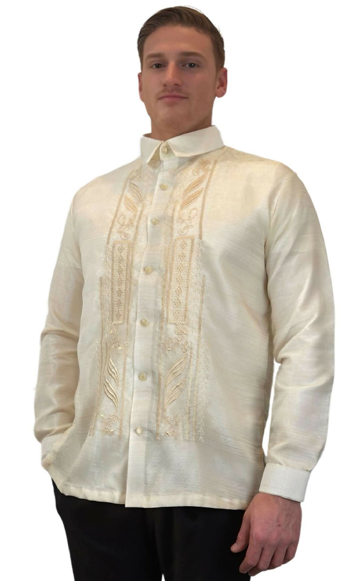 Mens Full-Button Barong Tagalog - White