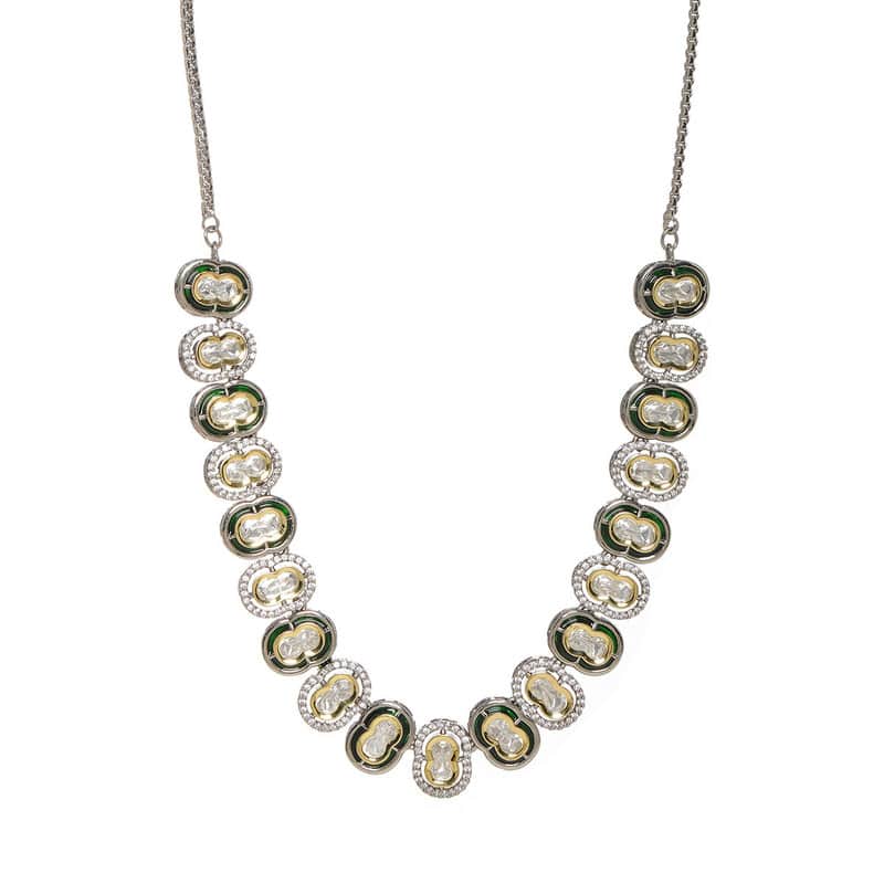 Ruby Raang Presents Mufli Kundan Neckpiece With Meenakari and American Diamonds