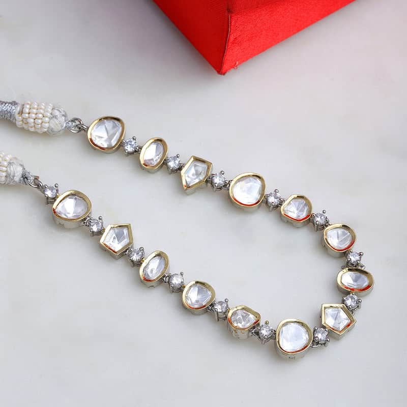 Ruby Raang Presents Silver Kundan And Diamond Neckpiece