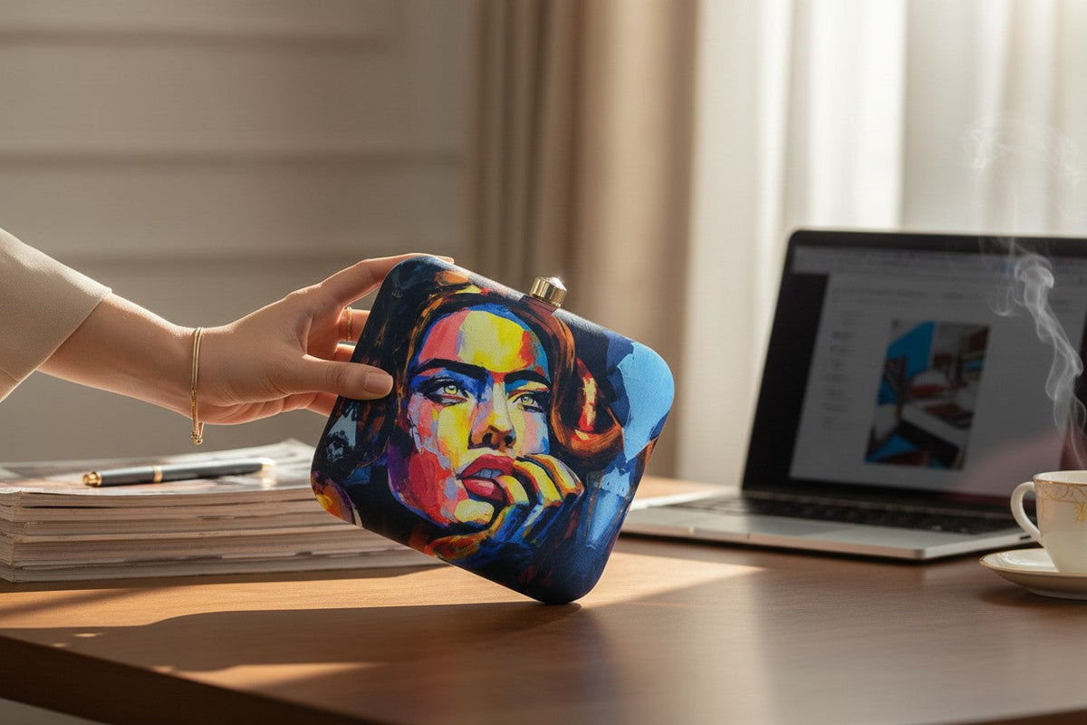 Colorful Stylish Clutch with Abstract Portrait of Women