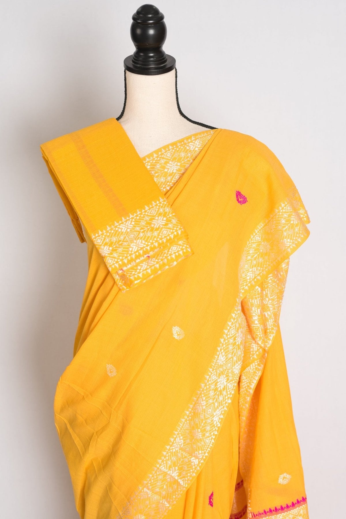 Sanya : Bright Yellow Pure Cotton Assamese Handloom Saree