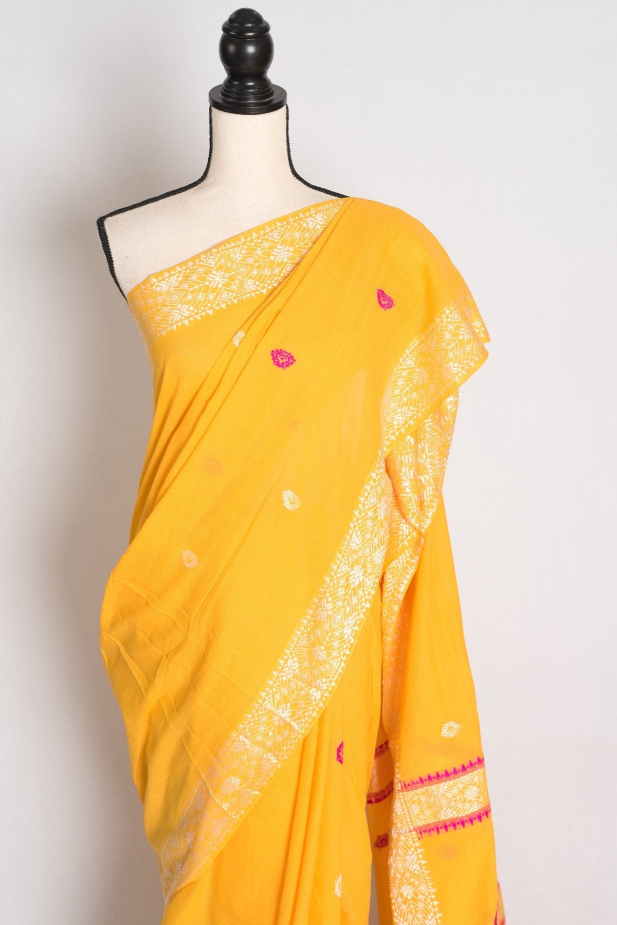 Sanya : Bright Yellow Pure Cotton Assamese Handloom Saree