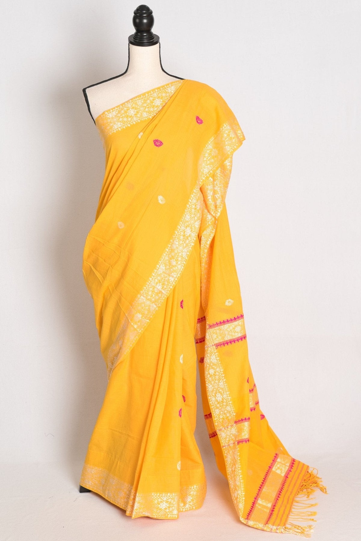 Sanya : Bright Yellow Pure Cotton Assamese Handloom Saree