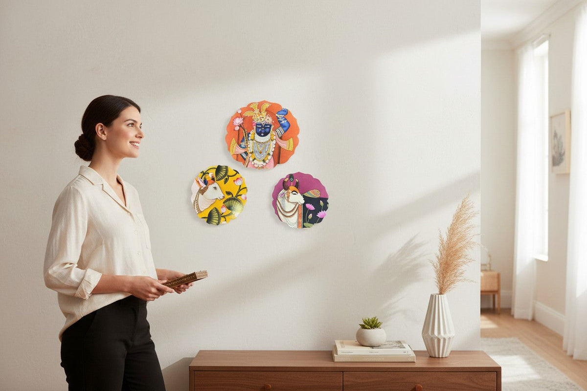 Set of 3 - Round Shape MDF Wall Hanging Decor