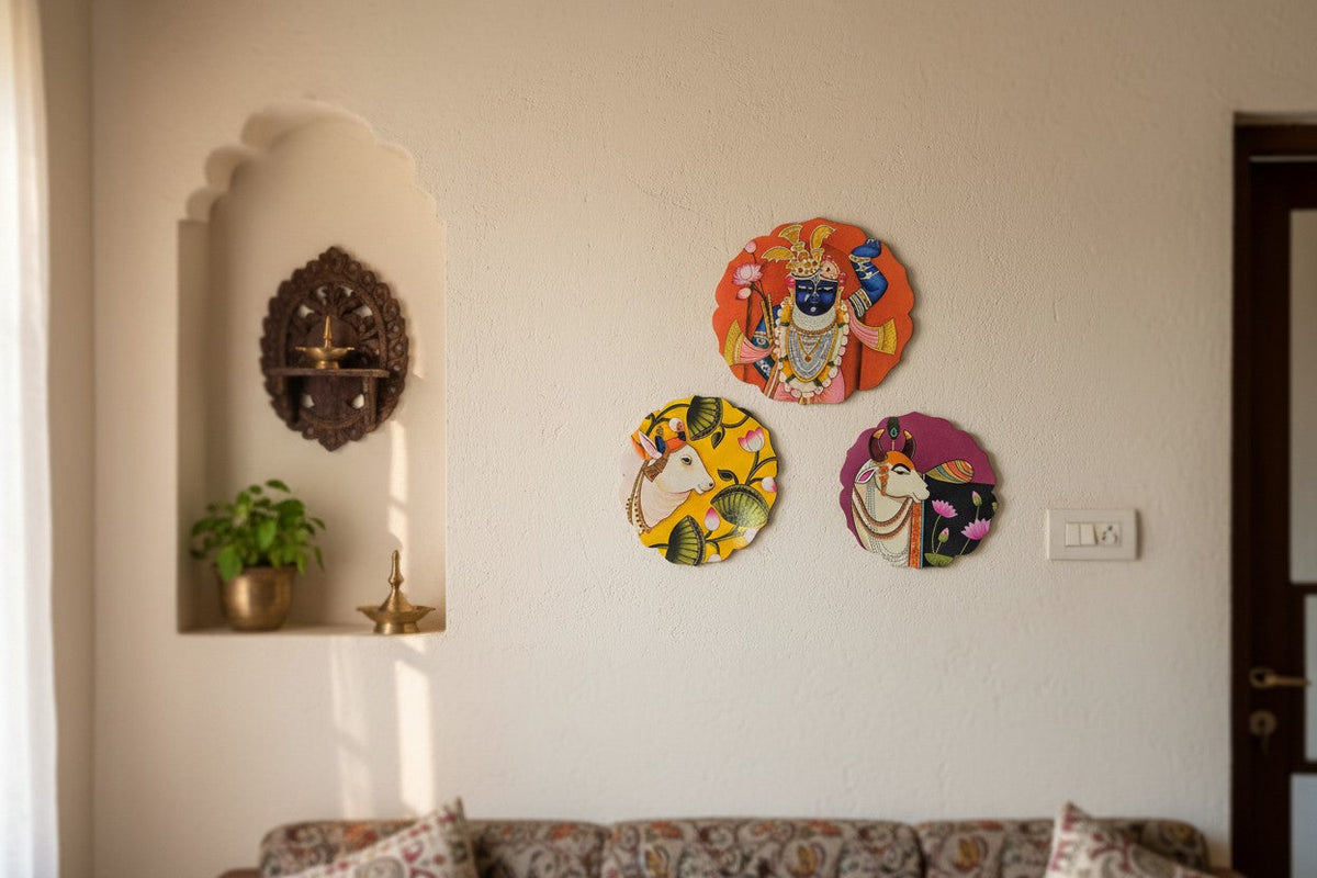 Set of 3 - Round Shape MDF Wall Hanging Decor