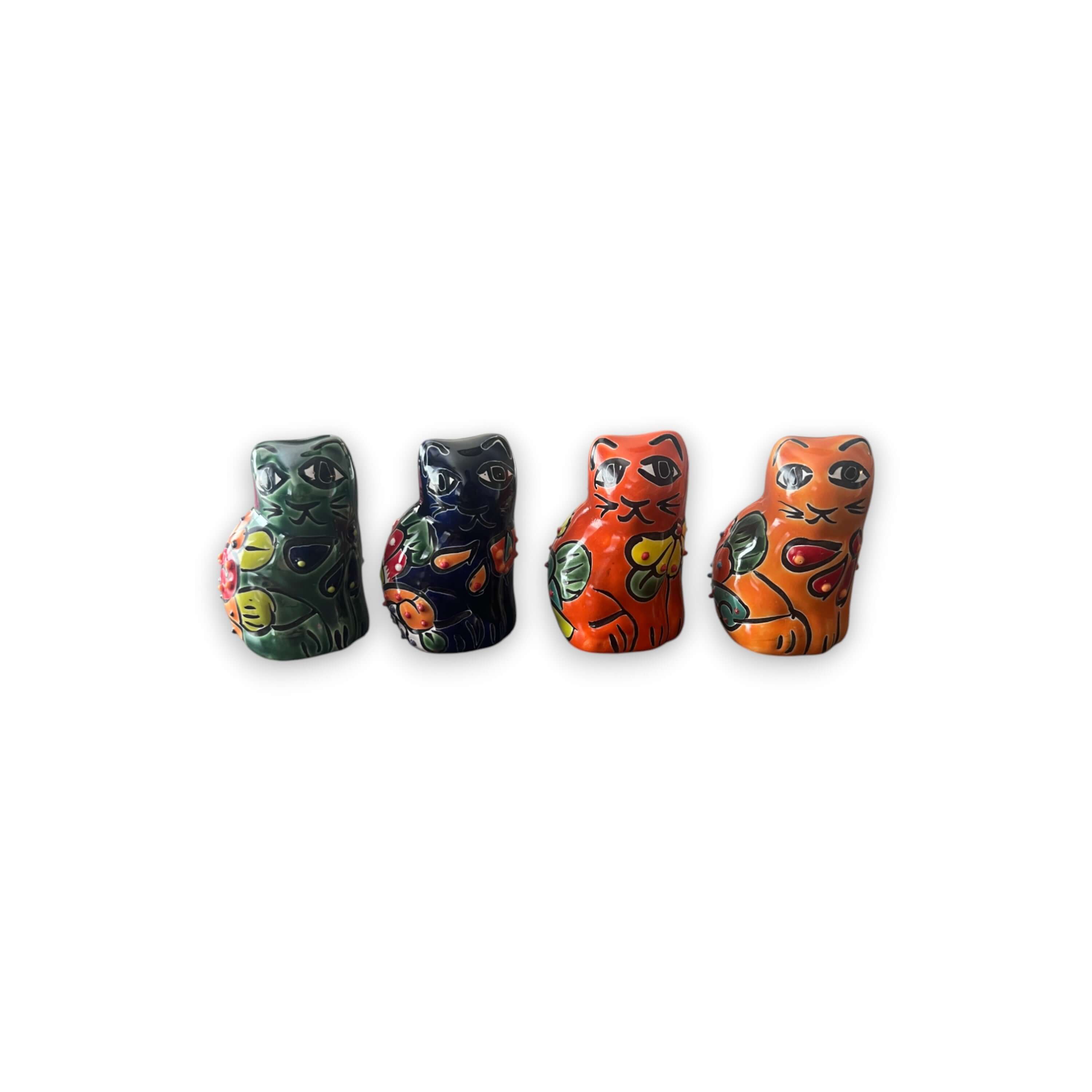 Set of 2 Talavera Cat Statues | Small Handmade Mexican Figurines