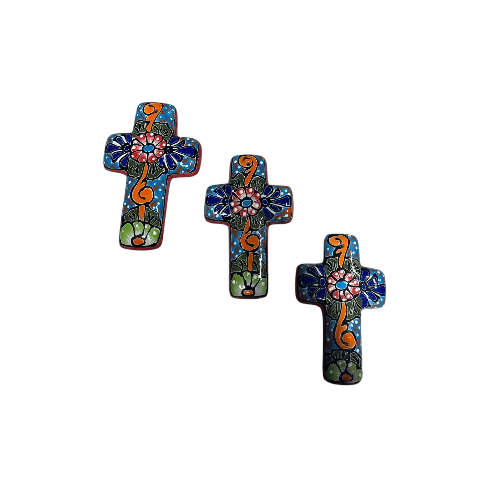 Set of 3 Talavera Crosses | Handcrafted Mexican Spiritual Art (Small)
