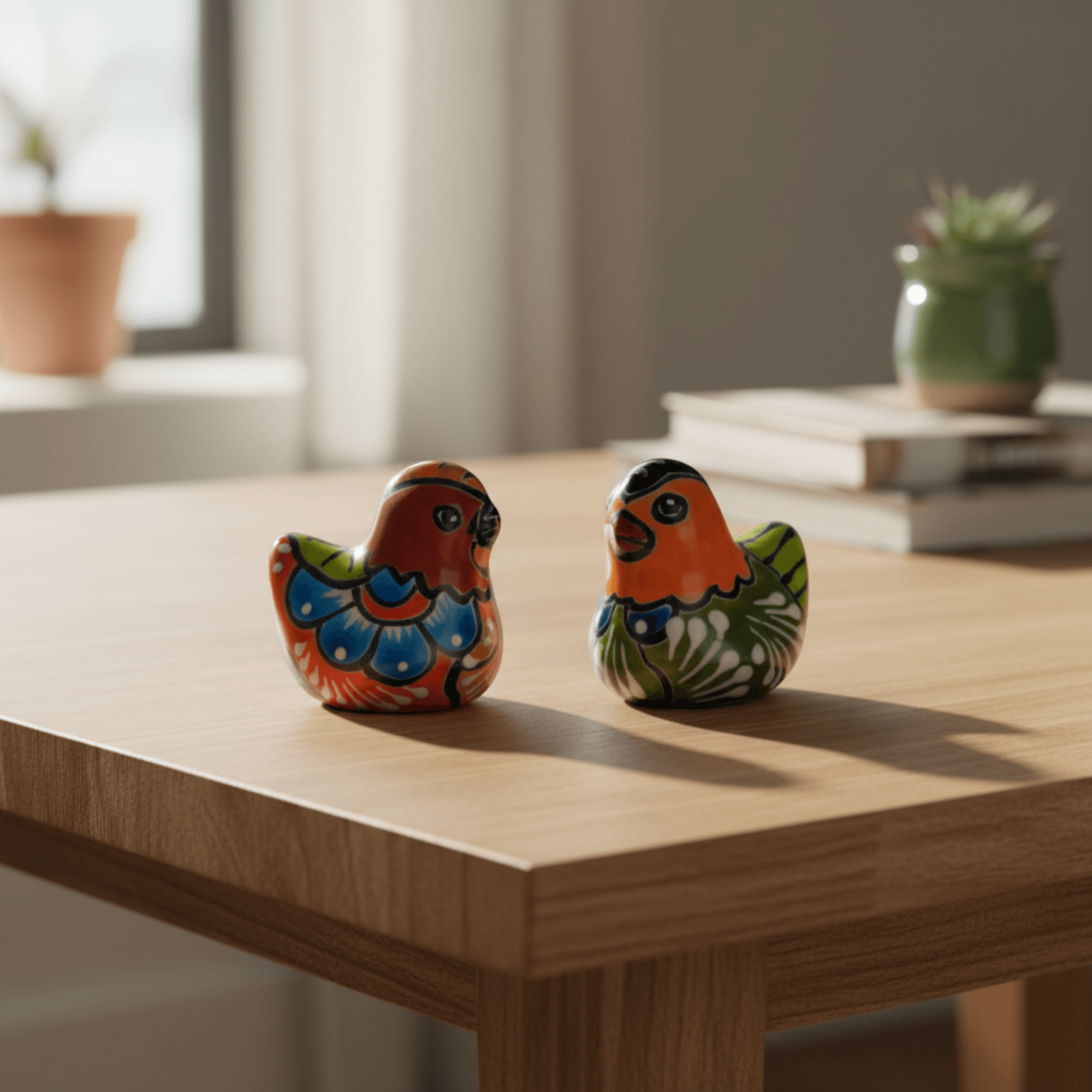 Set of 2 Hand-Painted Talavera Chicken Figurines | Mexican Ceramic Chickens