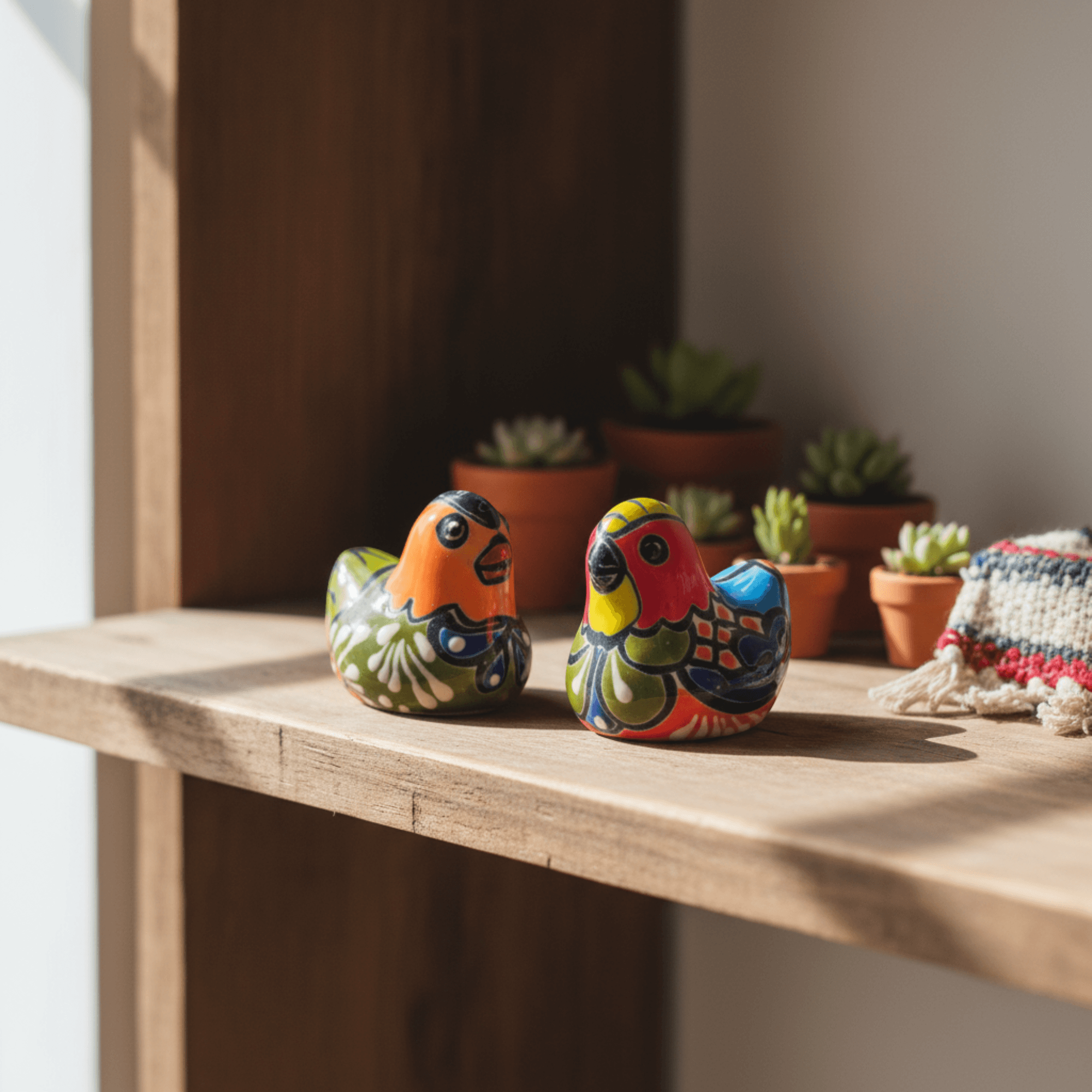 Set of 2 Hand-Painted Talavera Chicken Figurines | Mexican Ceramic Chickens