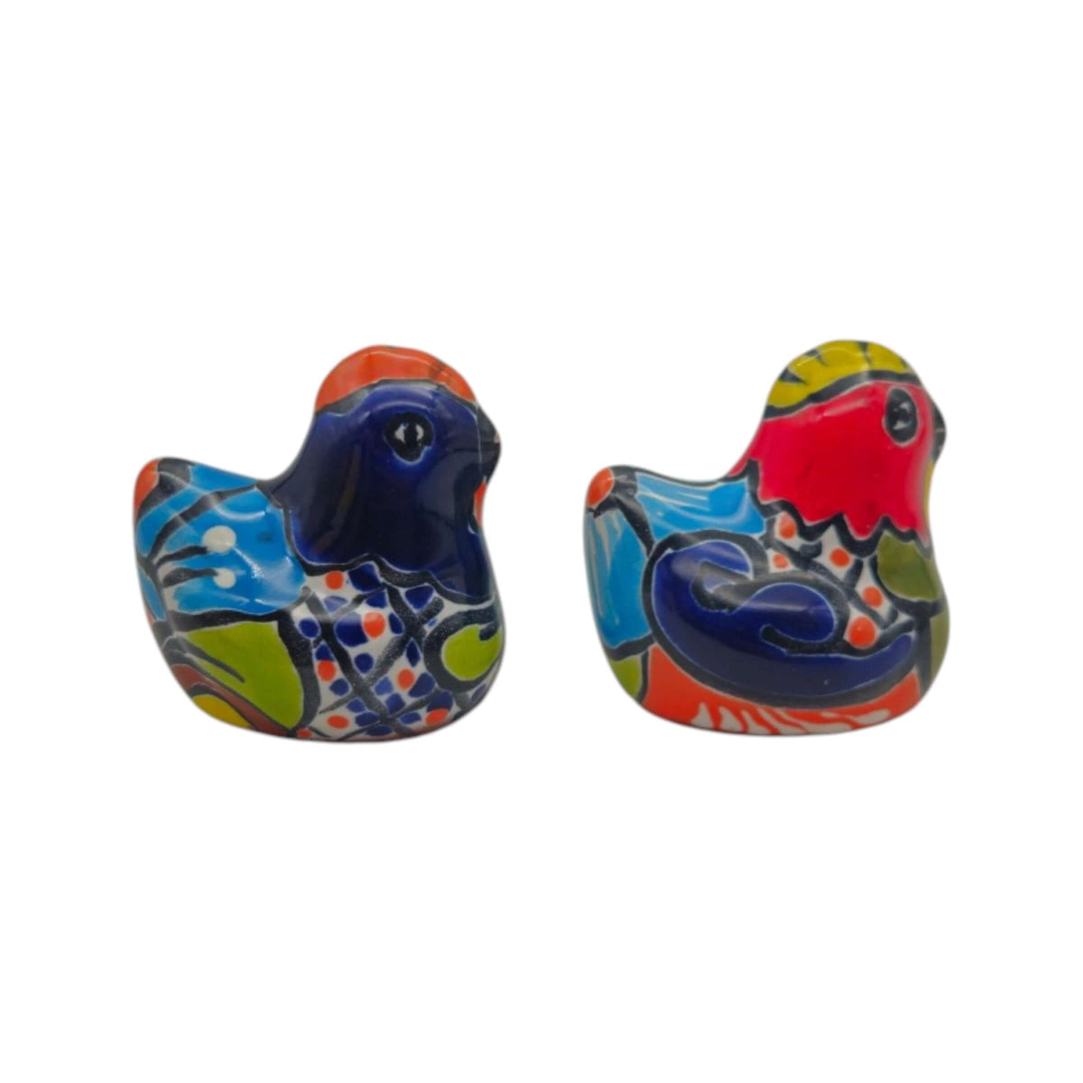 Set of 2 Hand-Painted Talavera Chicken Figurines | Mexican Ceramic Chickens