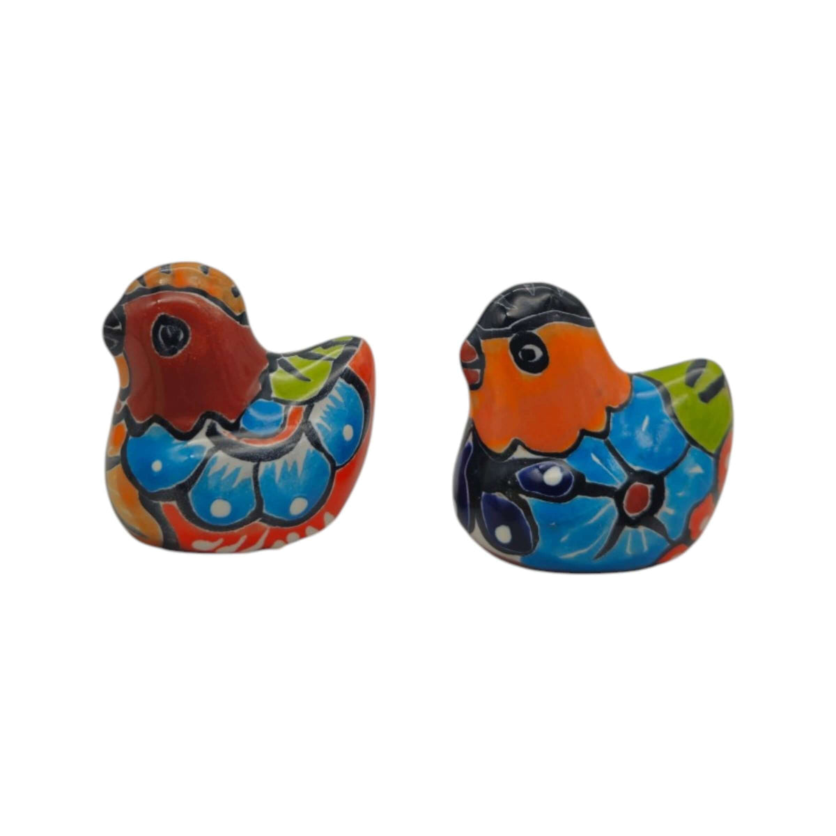 Set of 2 Hand-Painted Talavera Chicken Figurines | Mexican Ceramic Chickens