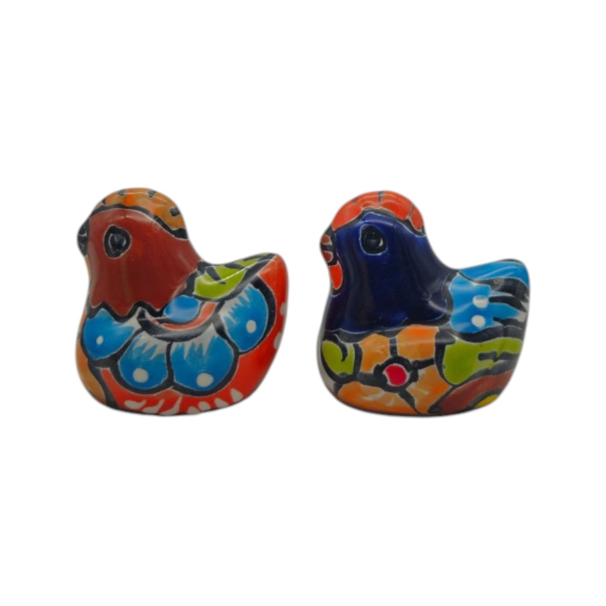 Set of 2 Hand-Painted Talavera Chicken Figurines | Mexican Ceramic Chickens