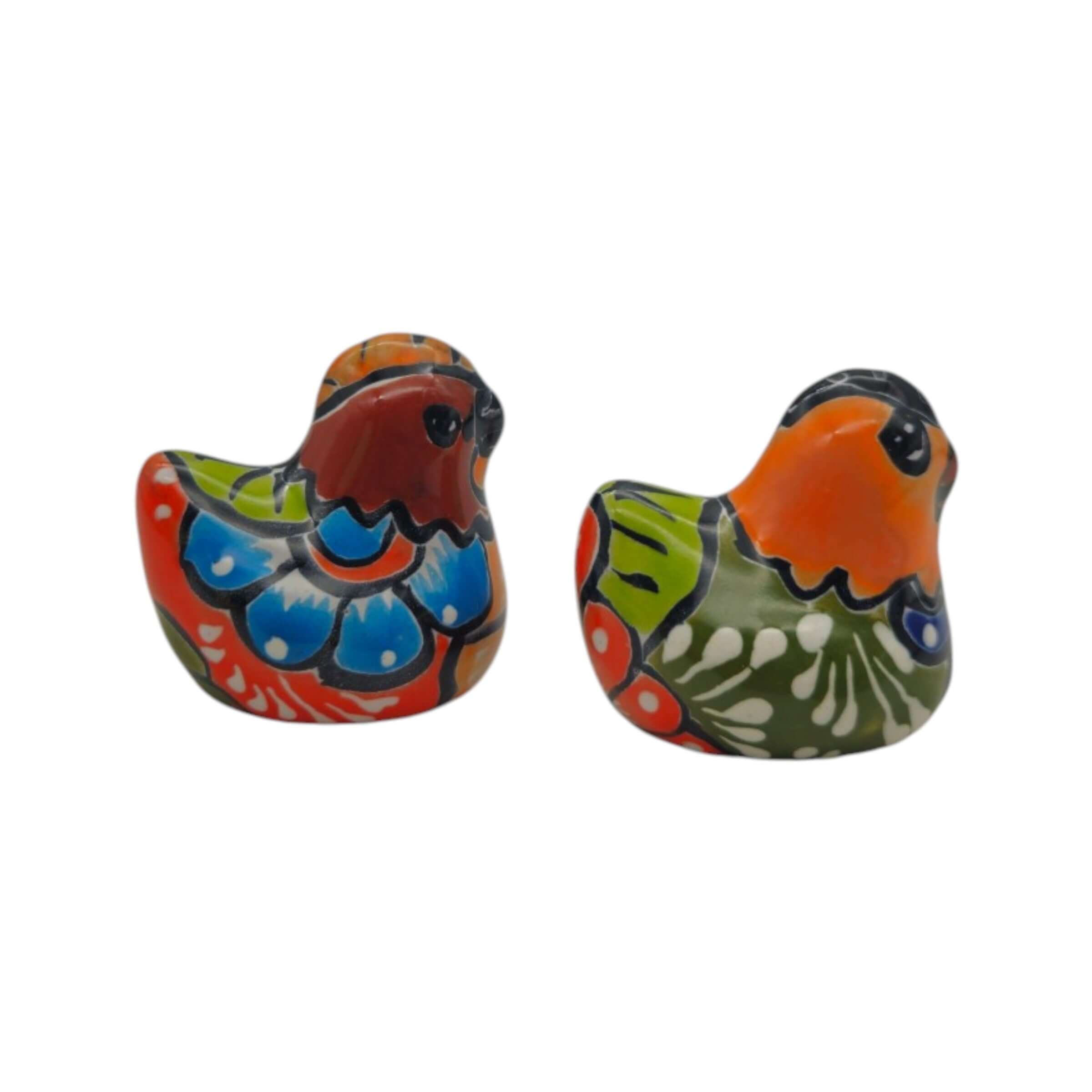 Set of 2 Hand-Painted Talavera Chicken Figurines | Mexican Ceramic Chickens