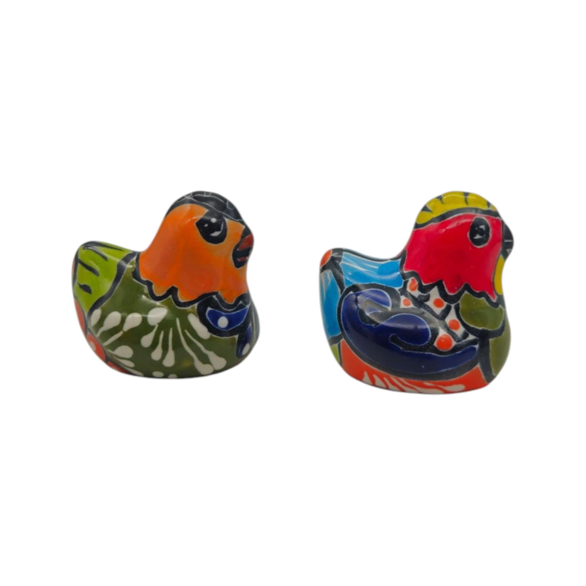 Set of 2 Hand-Painted Talavera Chicken Figurines | Mexican Ceramic Chickens