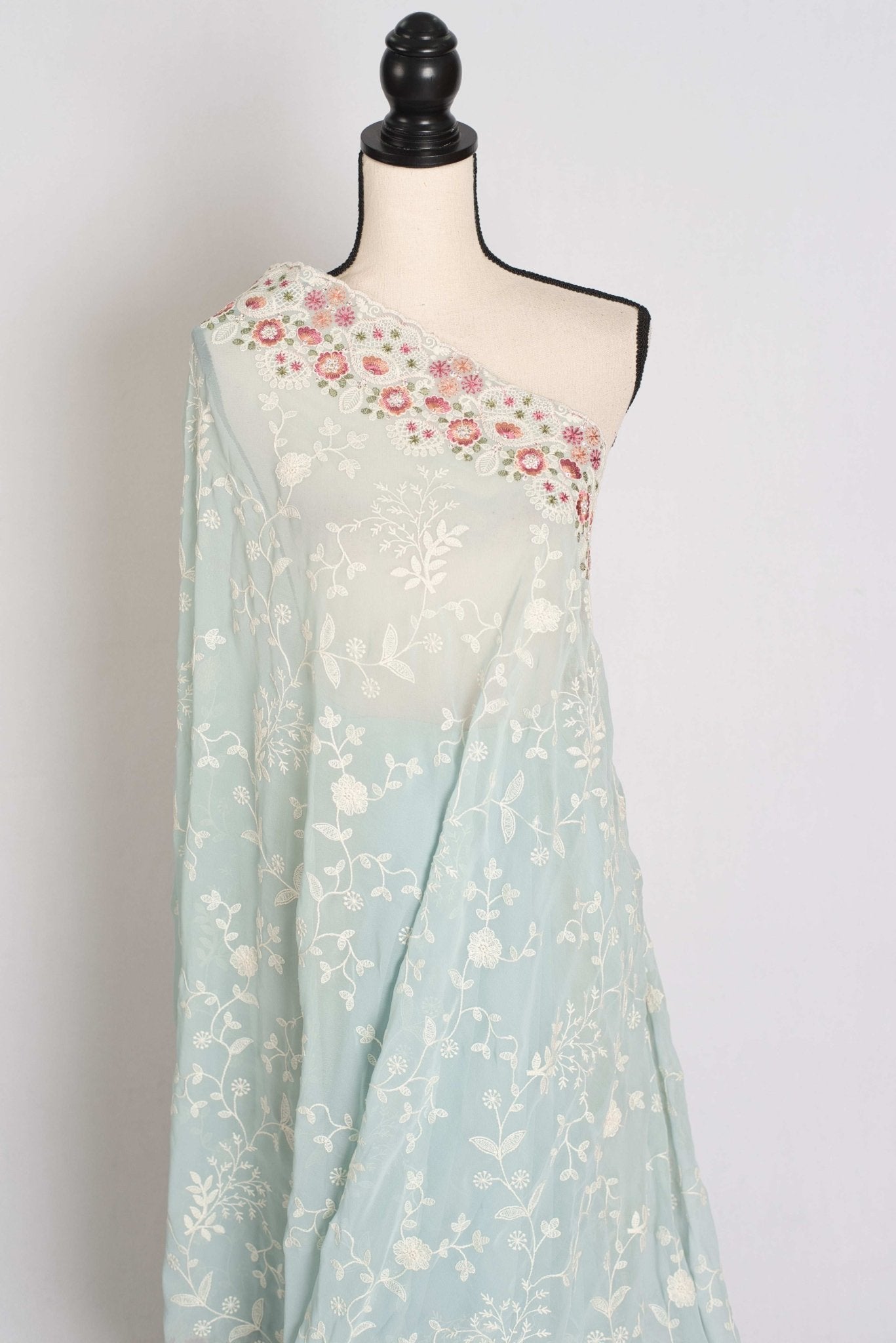 Siya : Cloud Gray Designer Georgette Embroidery Saree
