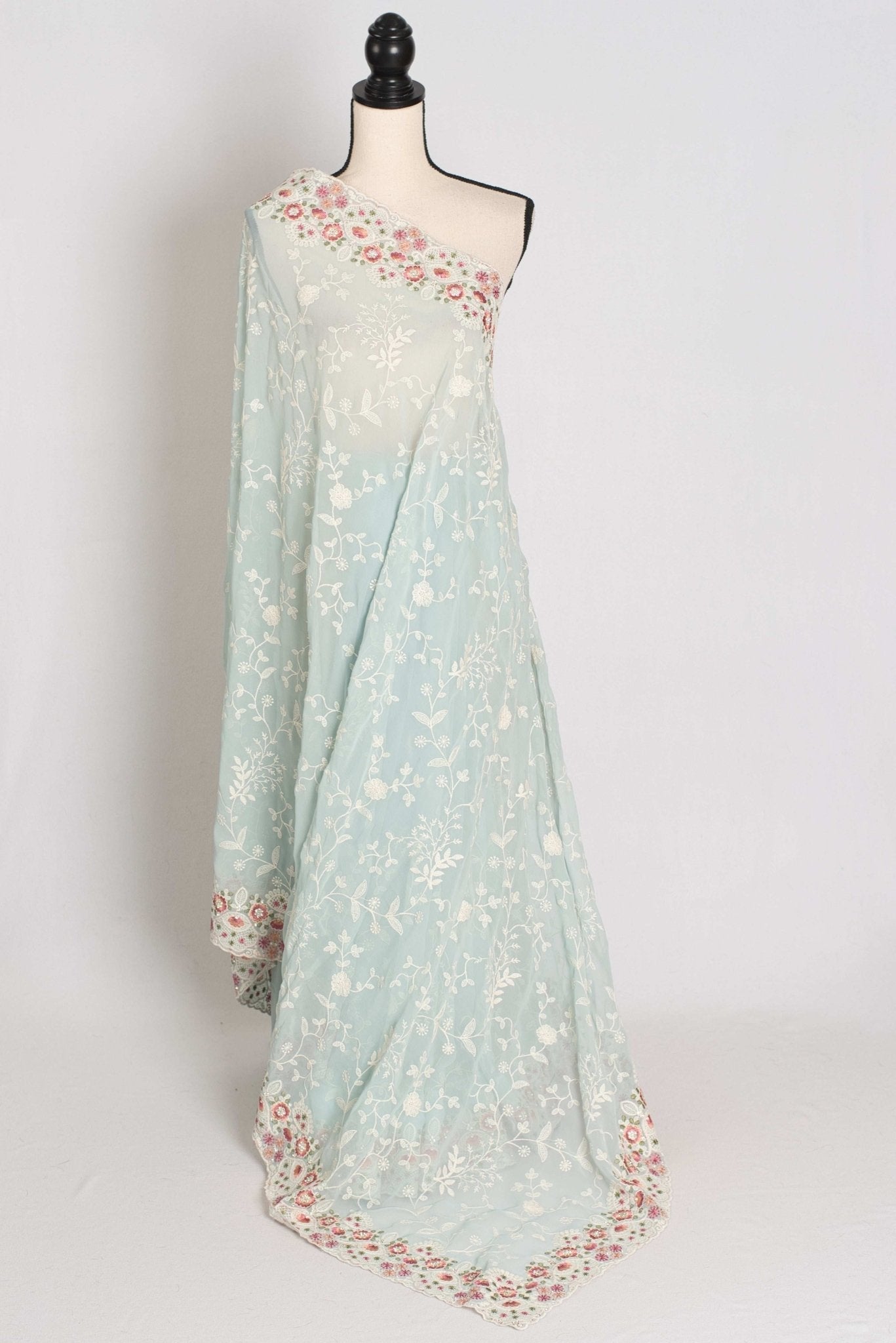 Siya : Cloud Gray Designer Georgette Embroidery Saree
