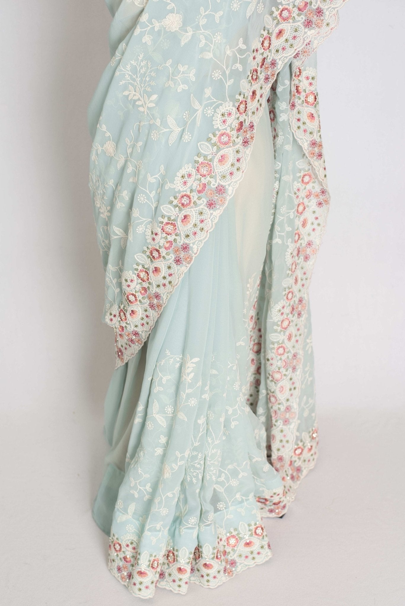 Siya : Cloud Gray Designer Georgette Embroidery Saree