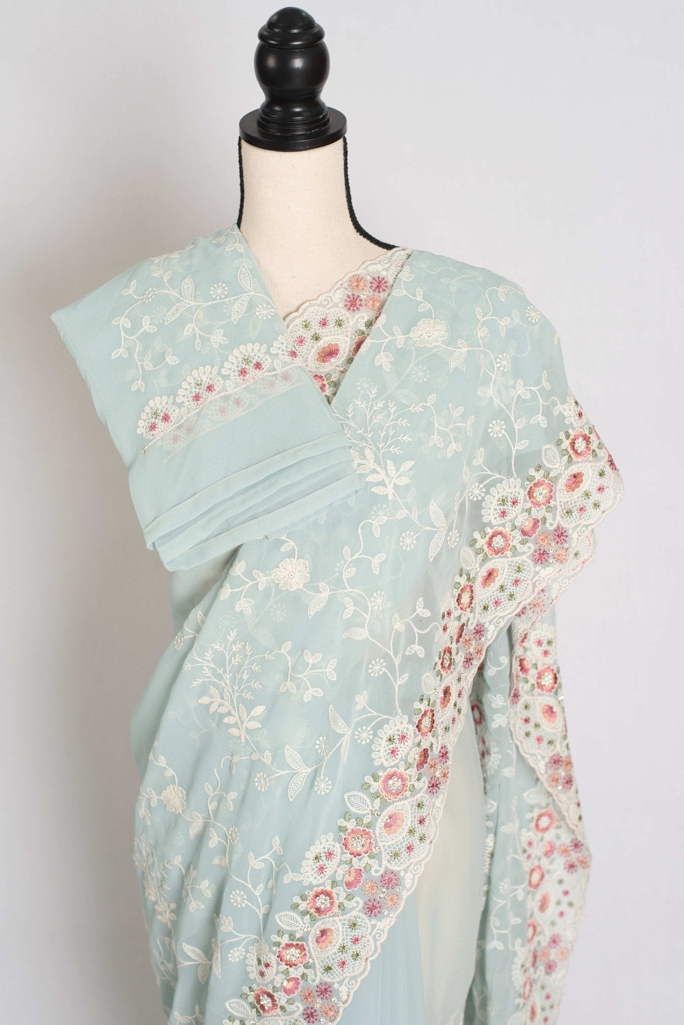 Siya : Cloud Gray Designer Georgette Embroidery Saree
