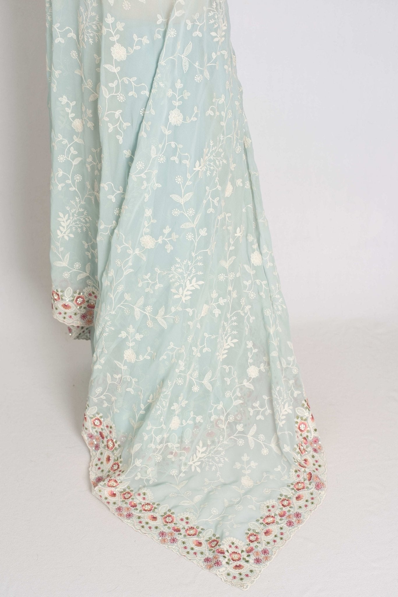 Siya : Cloud Gray Designer Georgette Embroidery Saree