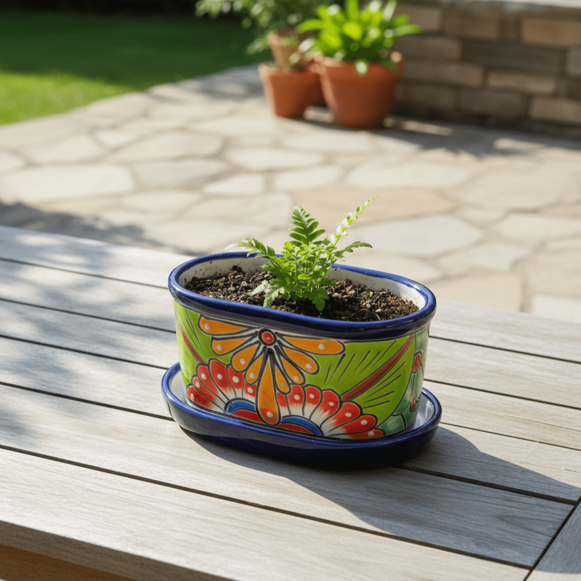 Small Talavera Flower Pot | Colorful Hand-Painted Mexican Planter