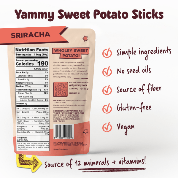 Sriracha Chewy Dried Sweet Potato – Spicy Asian Snack (Pack of 18)