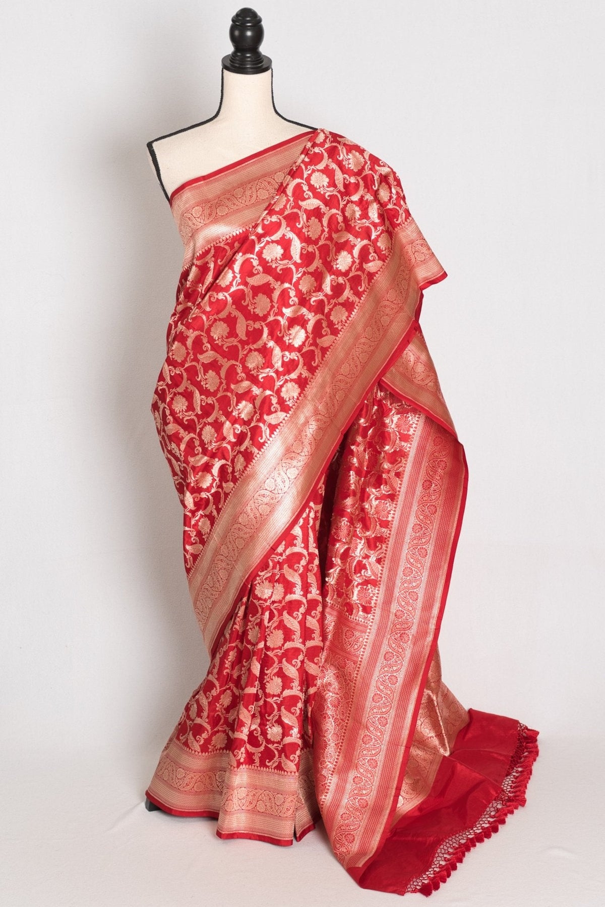 Subha : Red and Gold Katan Silk Jangla Bridal Banarasi Saree