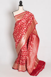 Subha : Red and Gold Katan Silk Jangla Bridal Banarasi Saree