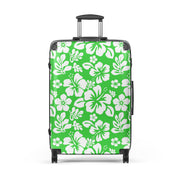 White Hawaiian Flowers on Lime Green Suitcase – Surf & Beach Inspired Luggage by Extremely Stoked®