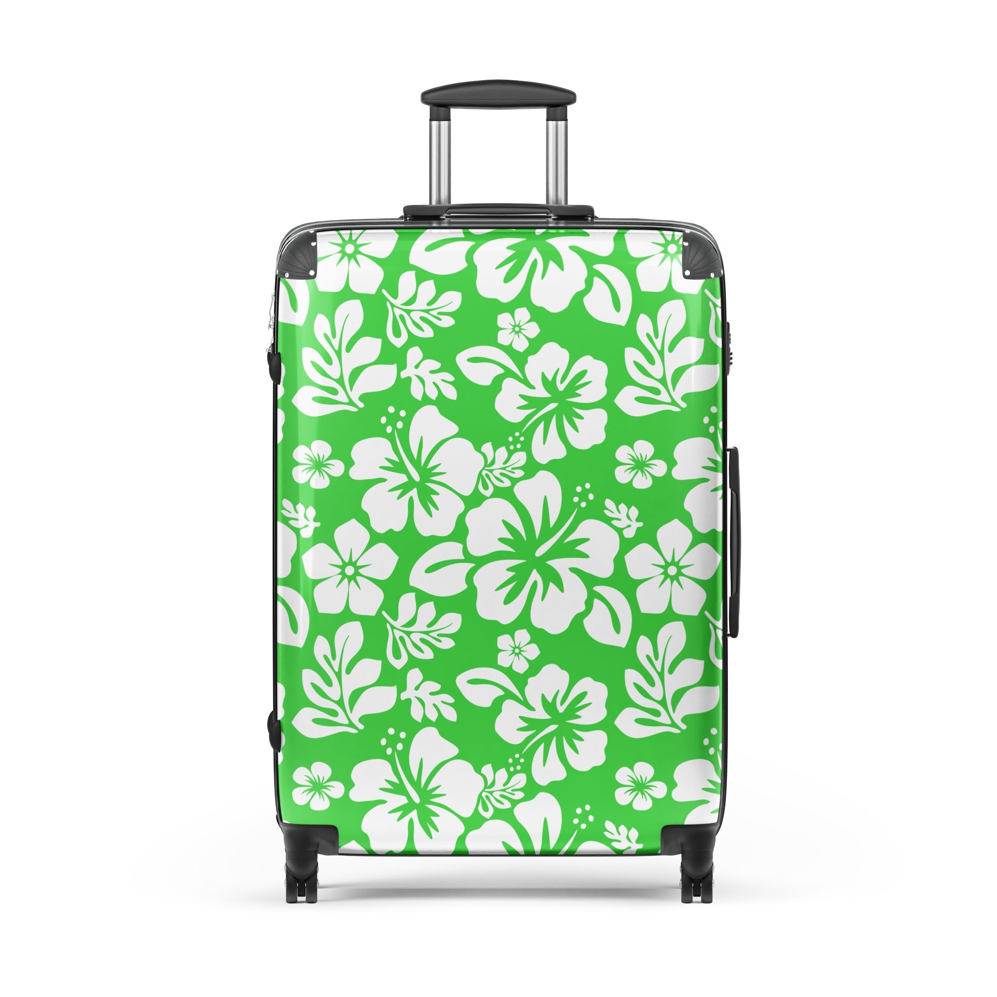 White Hawaiian Flowers on Lime Green Suitcase – Surf & Beach Inspired Luggage by Extremely Stoked®