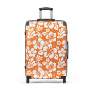 White Hawaiian Flowers on Orange Suitcase – Surf & Beach Inspired Luggage by Extremely Stoked®