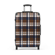 Navy Blue and Brown Plaid Suitcase – Surf & Beach Inspired Travel Luggage by Extremely Stoked®