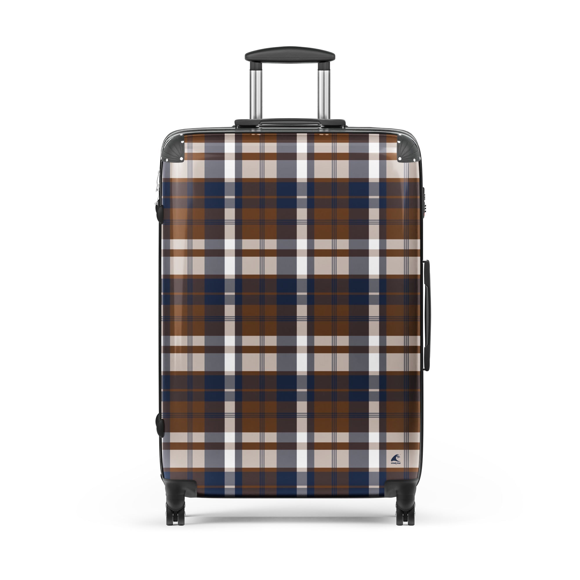 Navy Blue and Brown Plaid Suitcase – Surf & Beach Inspired Travel Luggage by Extremely Stoked®